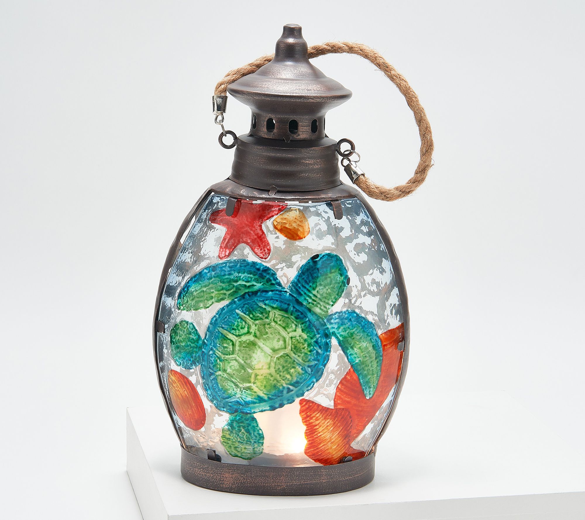 Barbara King Antiqued Nautical 12" Pressed Glass Lantern