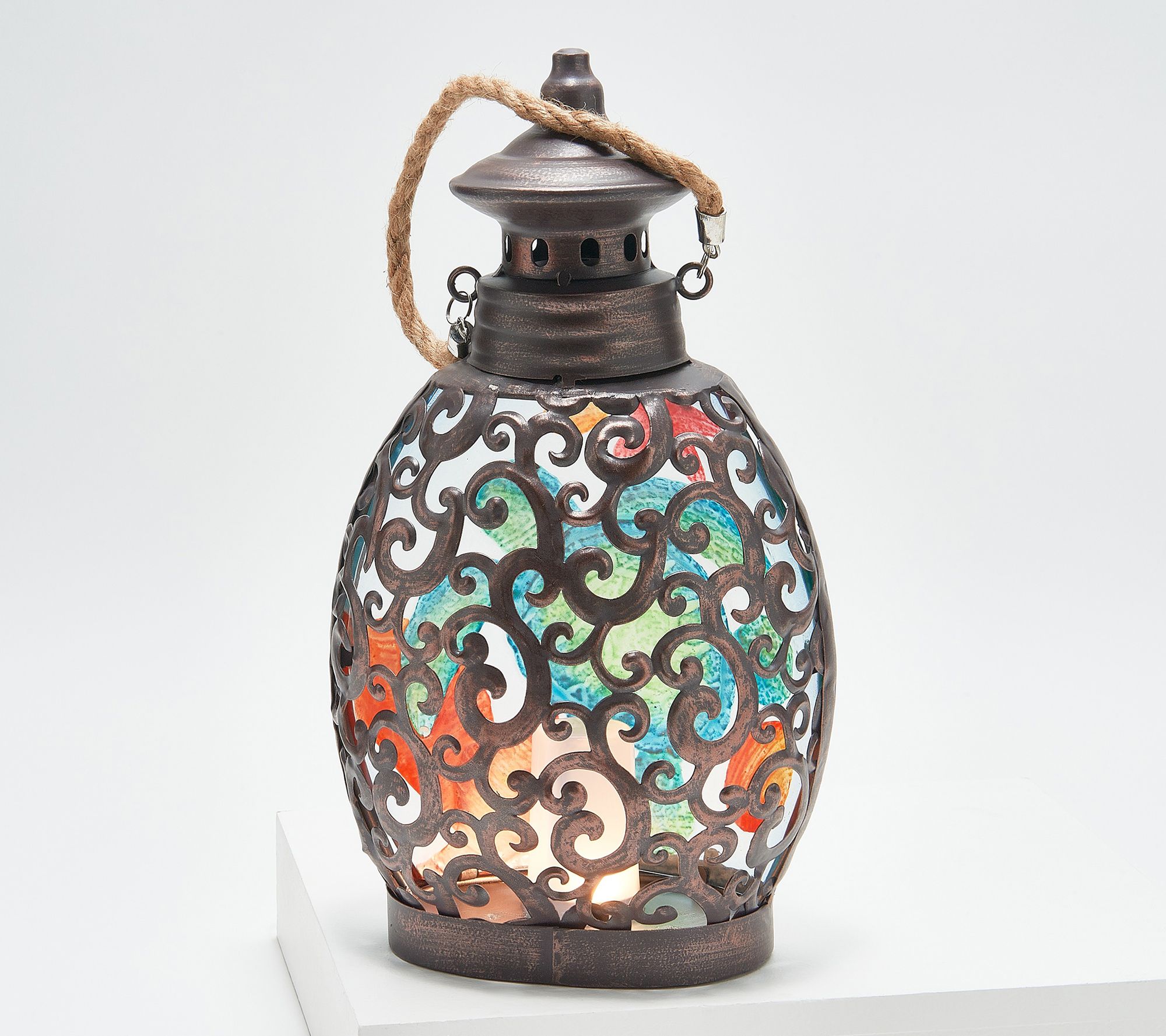 Barbara King Antiqued Nautical 12" Pressed Glass Lantern