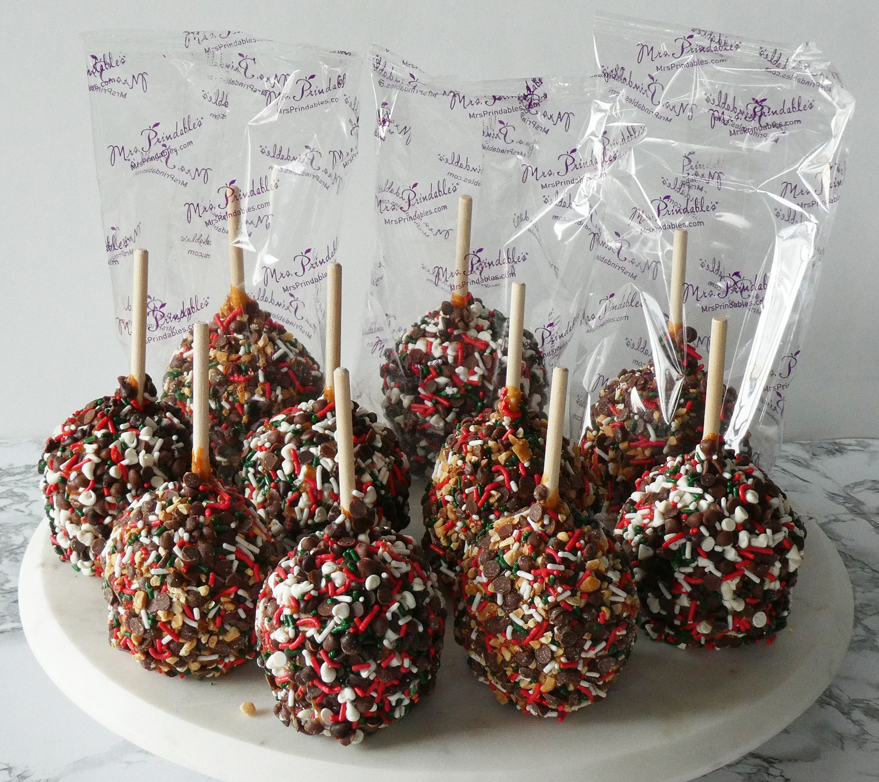 SH11/18 Mrs. Prindables 10pc Individual Jingle Caramel Apples