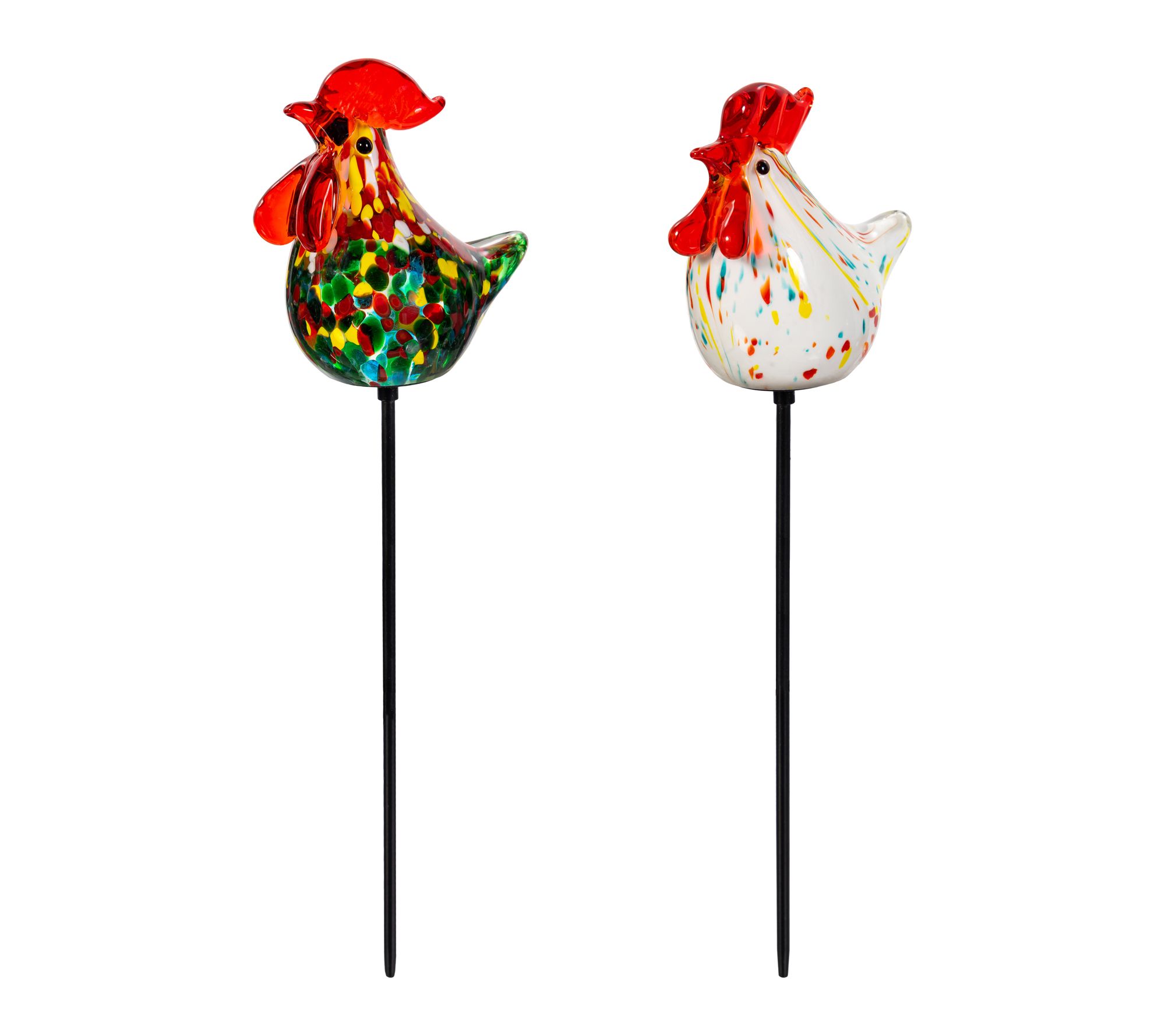 "As Is" Plow & Hearth Set of 2 Blown Glass Rooster Stakes