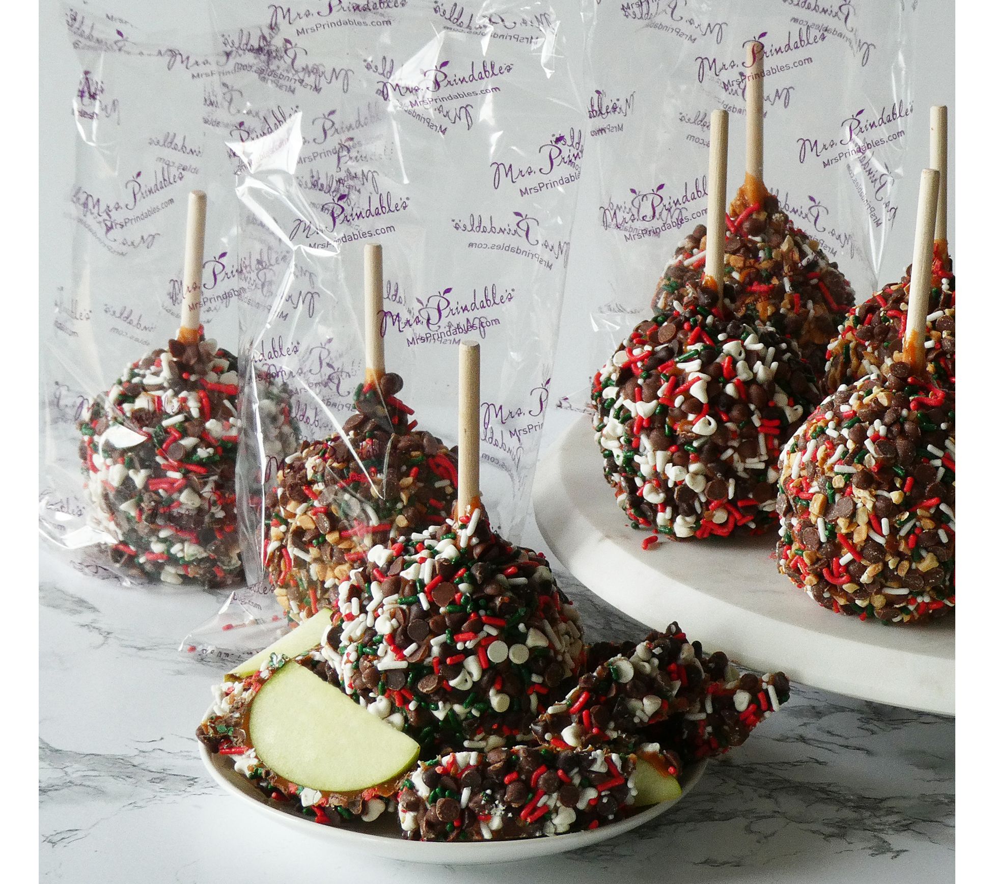 SH12/8 Mrs. Prindables 10pc Individual Jingle Caramel Apples