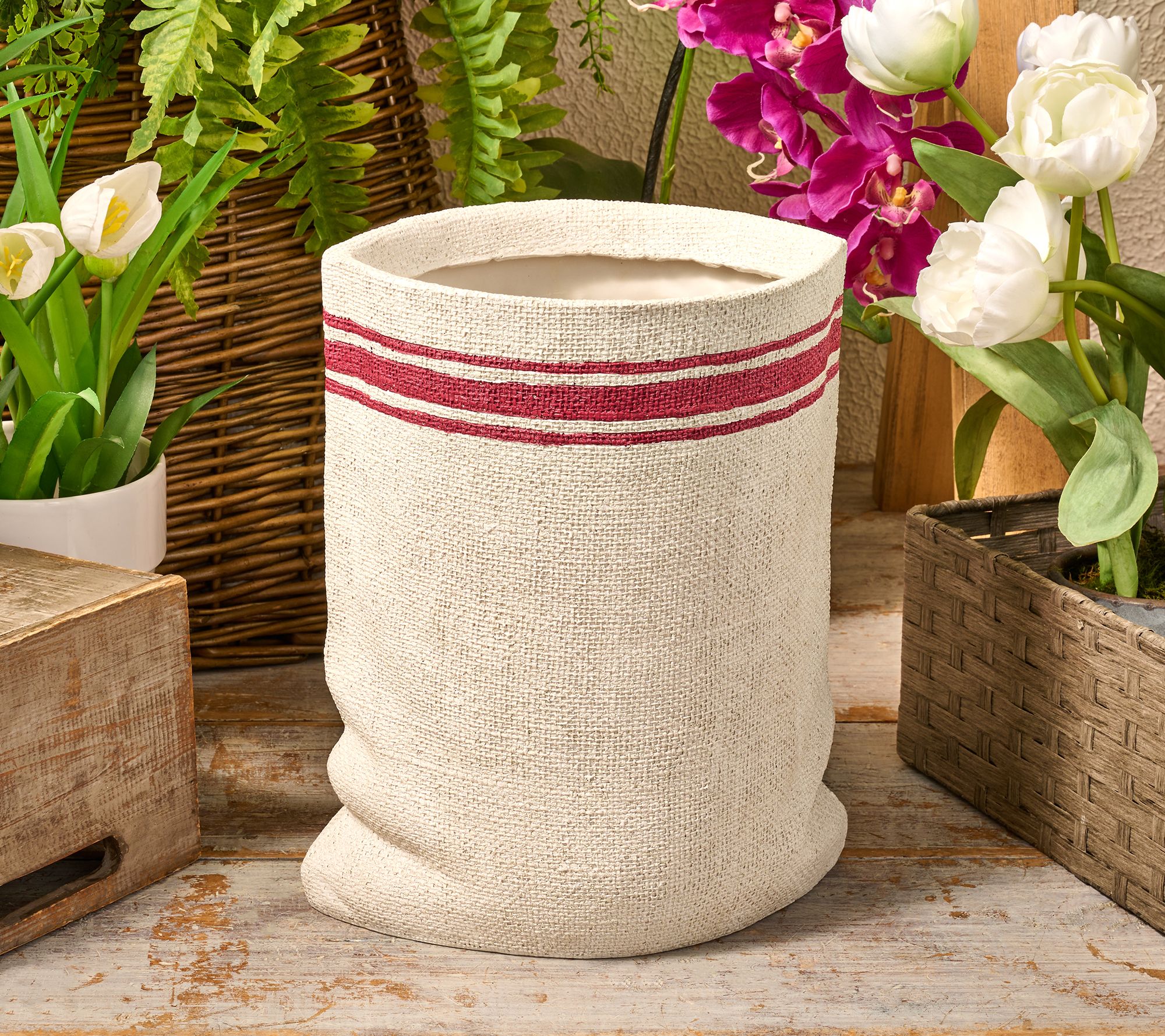 Girl Next Door Polyresin Faux Vintage Flour Sack Planter
