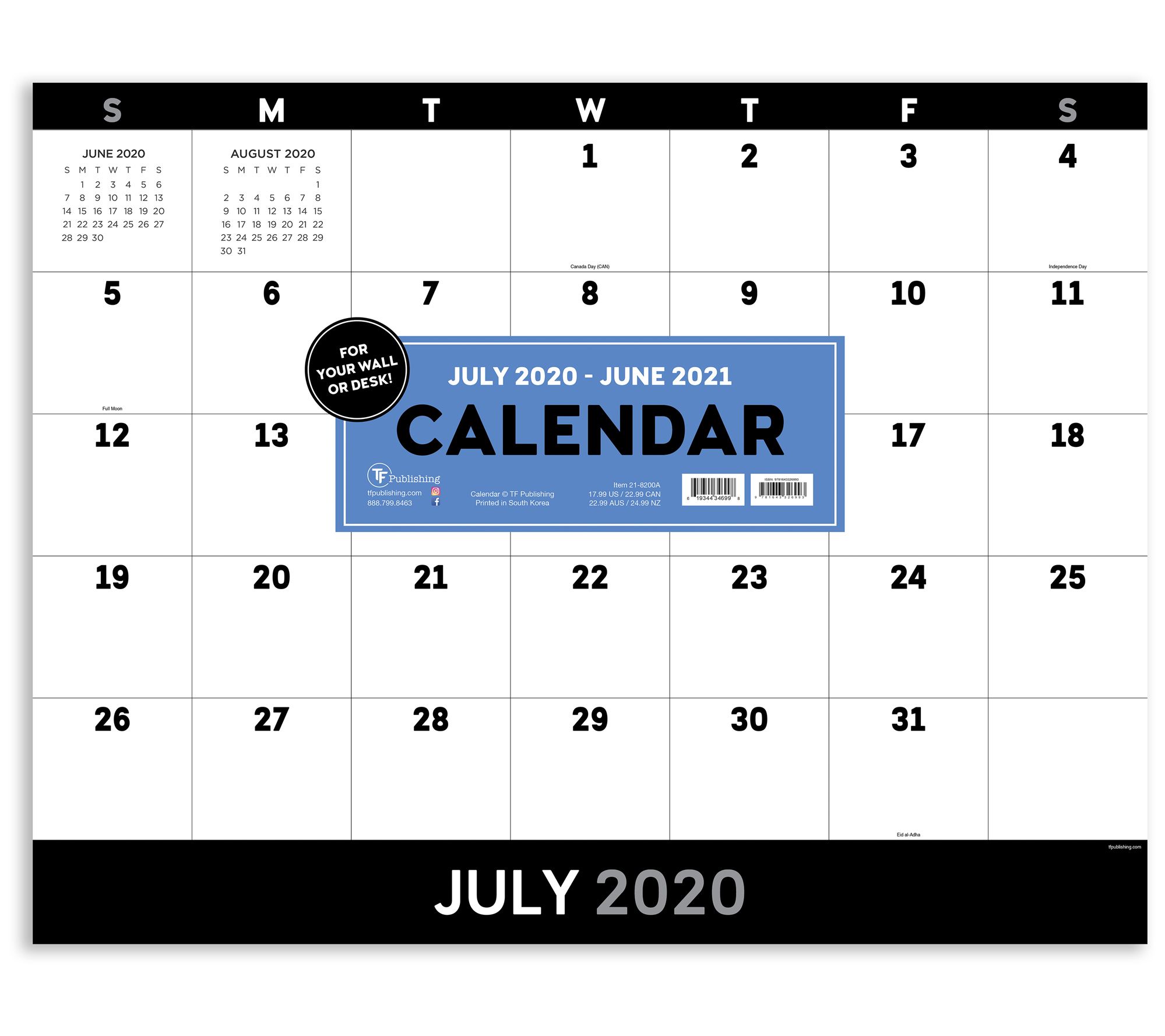 July 2020 June 2021 Utility Large Monthly Blotter Calendar