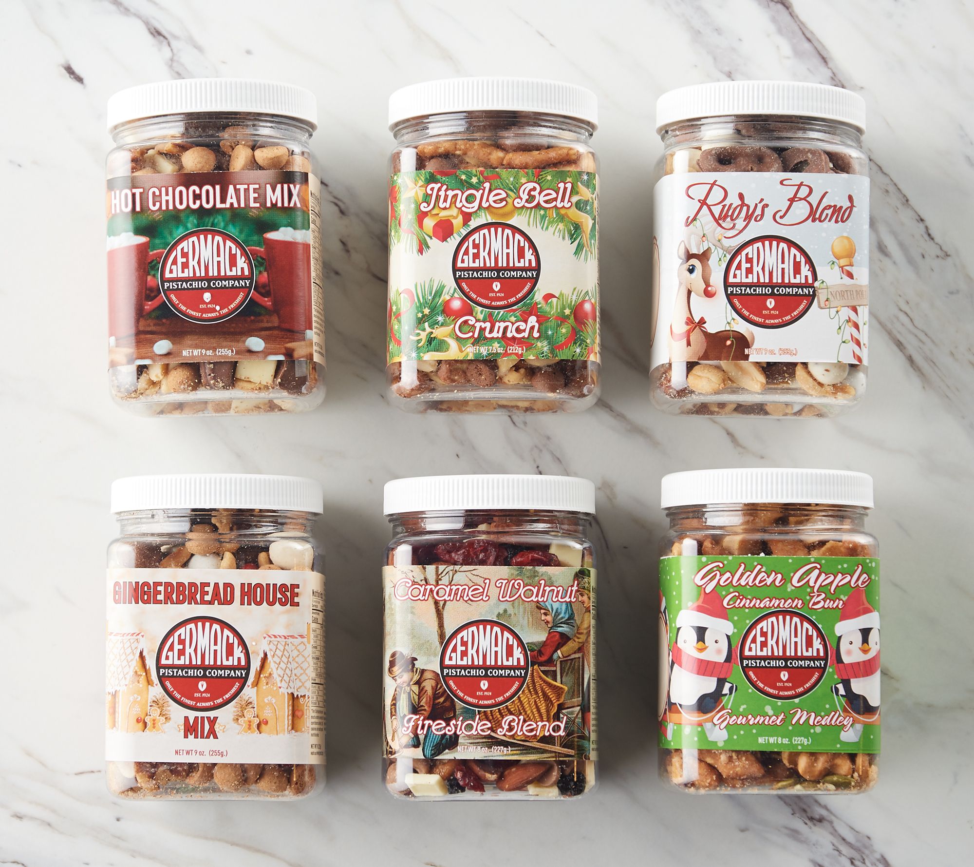 (QVC) Germack Set of (6) Mini Jars Holiday Nut Mixes – TVShoppingQueens