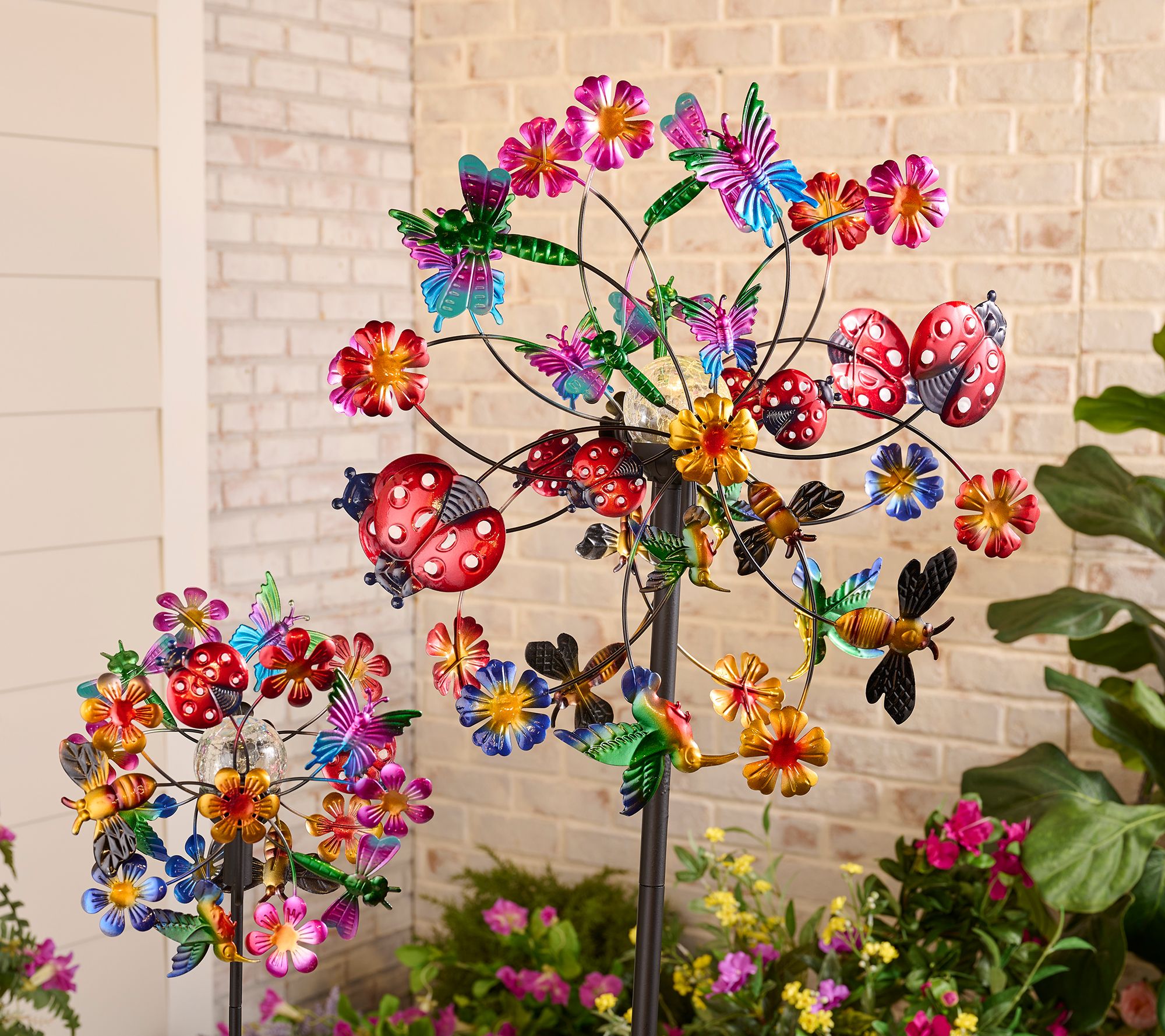 "As Is" Temp-tations Outdoors Set of 2 Wind Spinners w/ Solar Lights