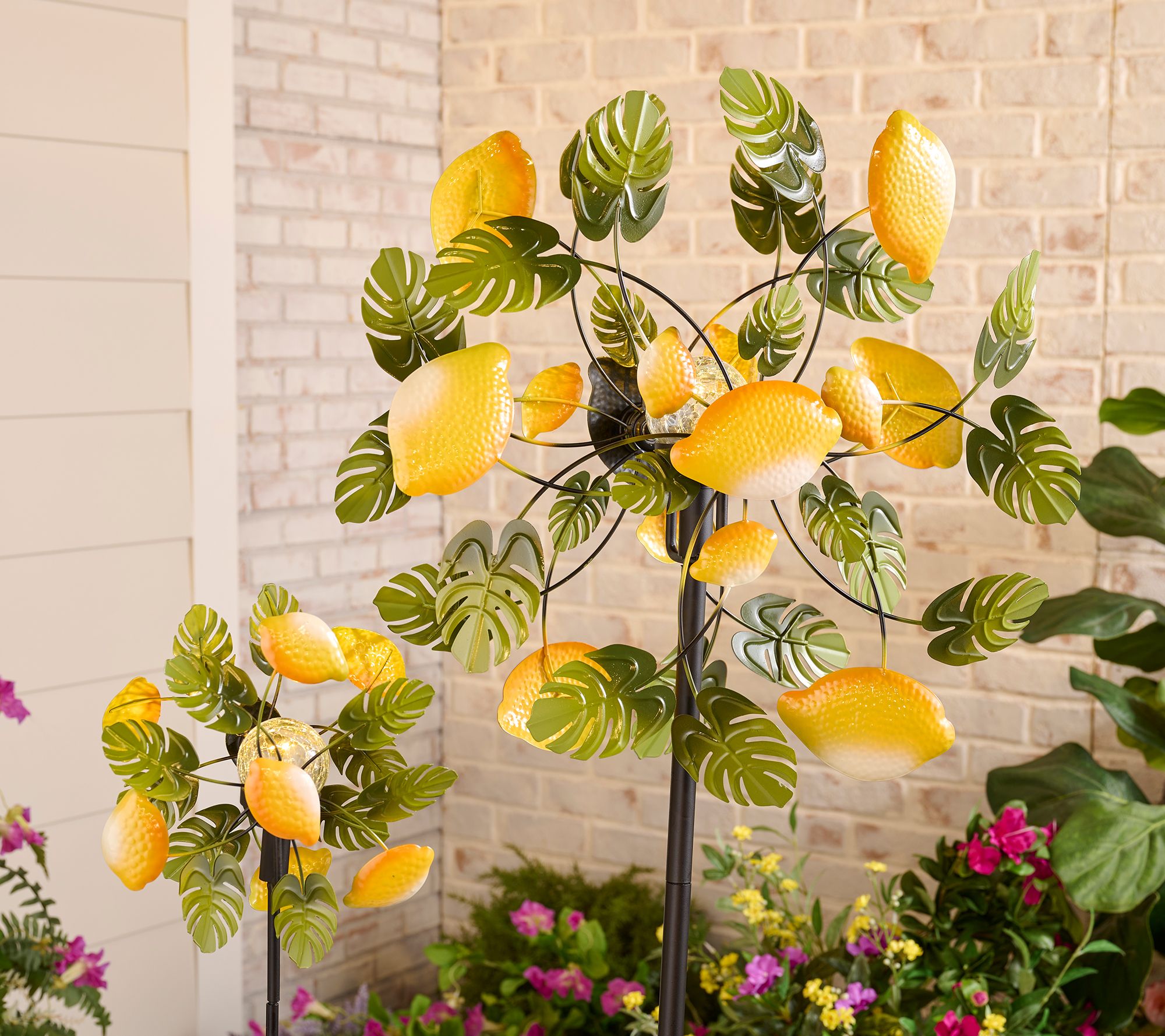 "As Is" Temp-tations Outdoors Set of 2 Wind Spinners w/ Solar Lights