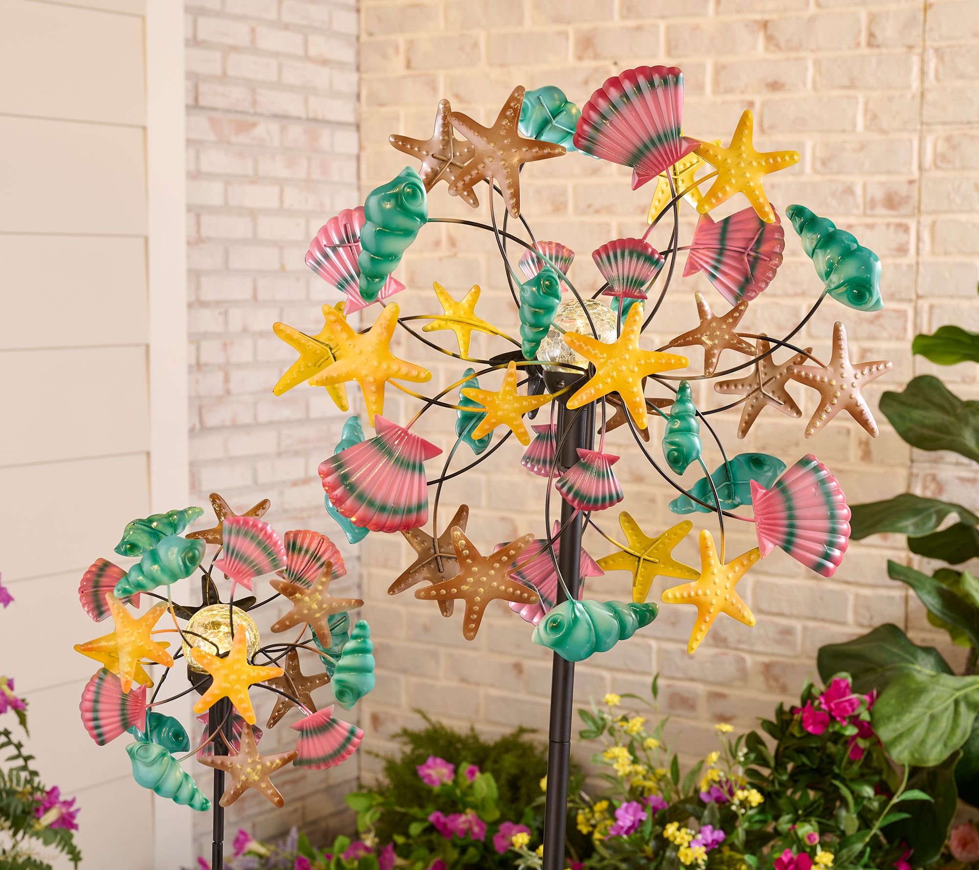 "As Is" Temp-tations Outdoors Set of 2 Wind Spinners w/ Solar Lights