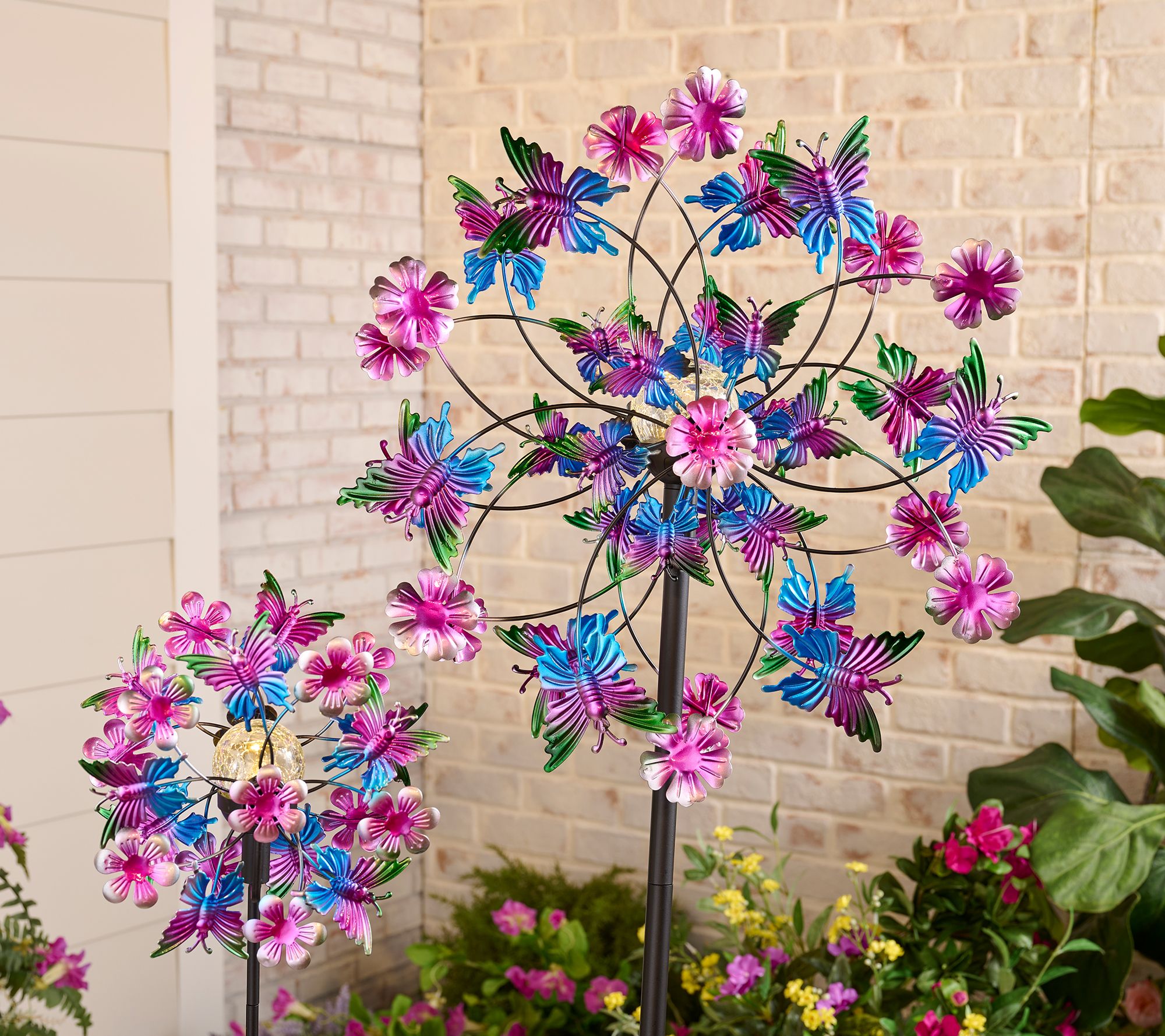 "As Is" Temp-tations Outdoors Set of 2 Wind Spinners w/ Solar Lights