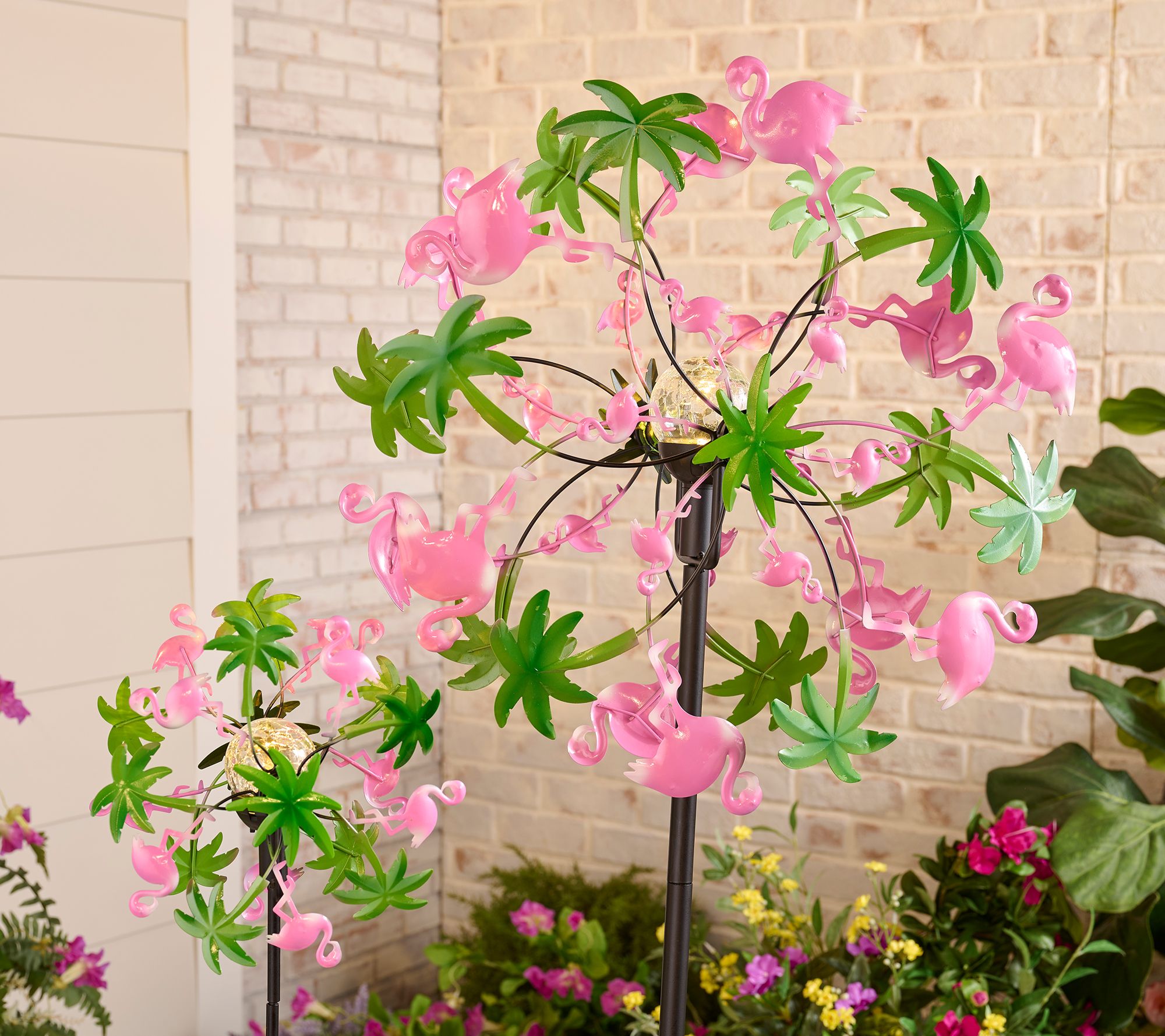 "As Is" Temp-tations Outdoors Set of 2 Wind Spinners w/ Solar Lights