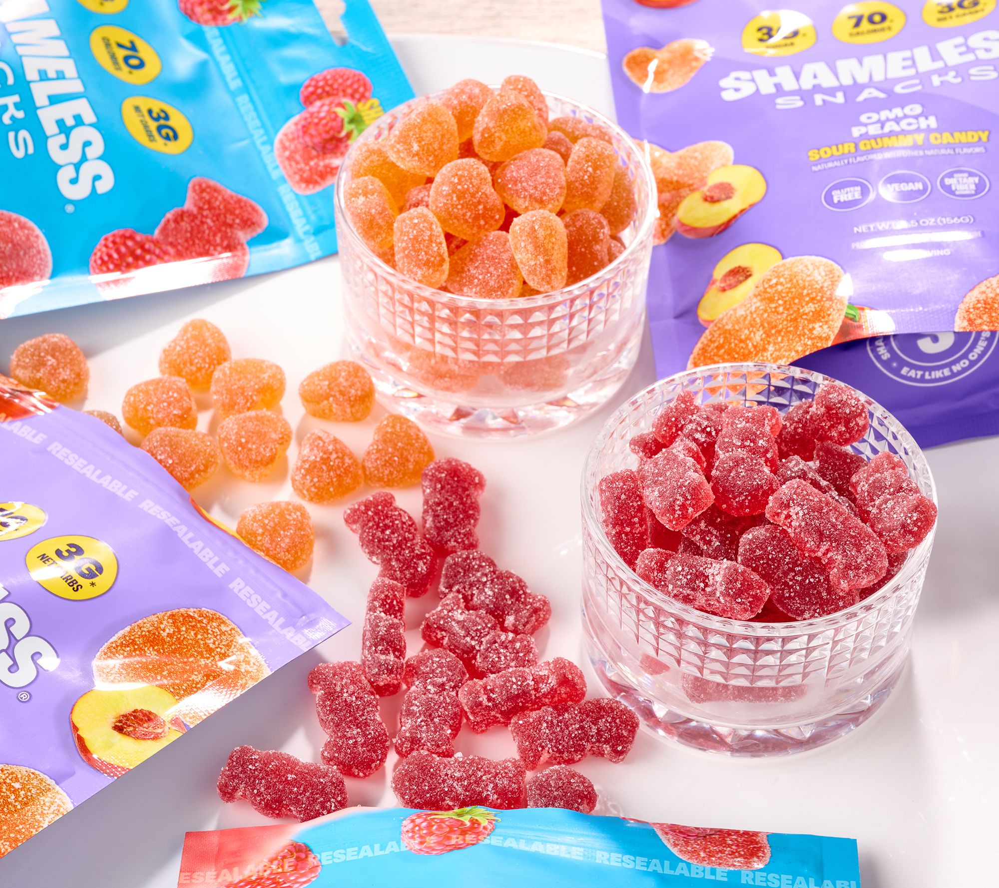 Shameless Snacks (6) 5.5oz Bags Raspberry or Peach Gummies