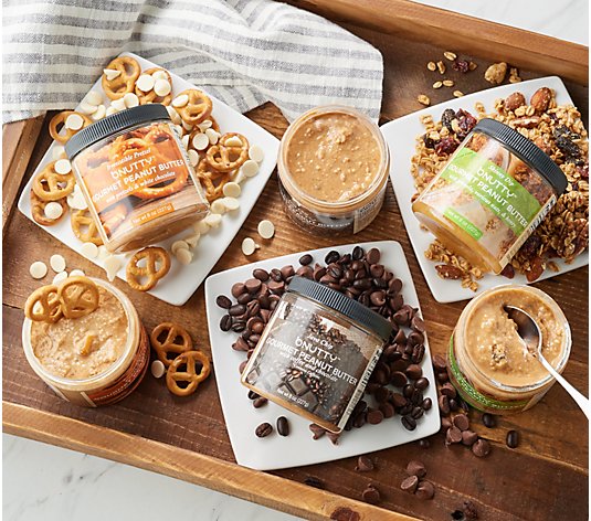 B.Nutty (6) 8-oz Jars of Gourmet Peanut Butter Trio Flavors