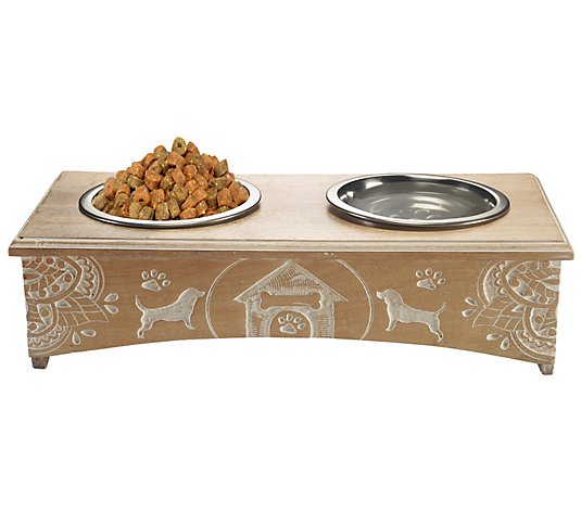 Ox Bay Pet Feeder with Engraved Mandalas and Dogs