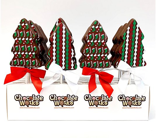 Chocolate Works Set of 24 Chocolate Christmas Tree Lollipops
