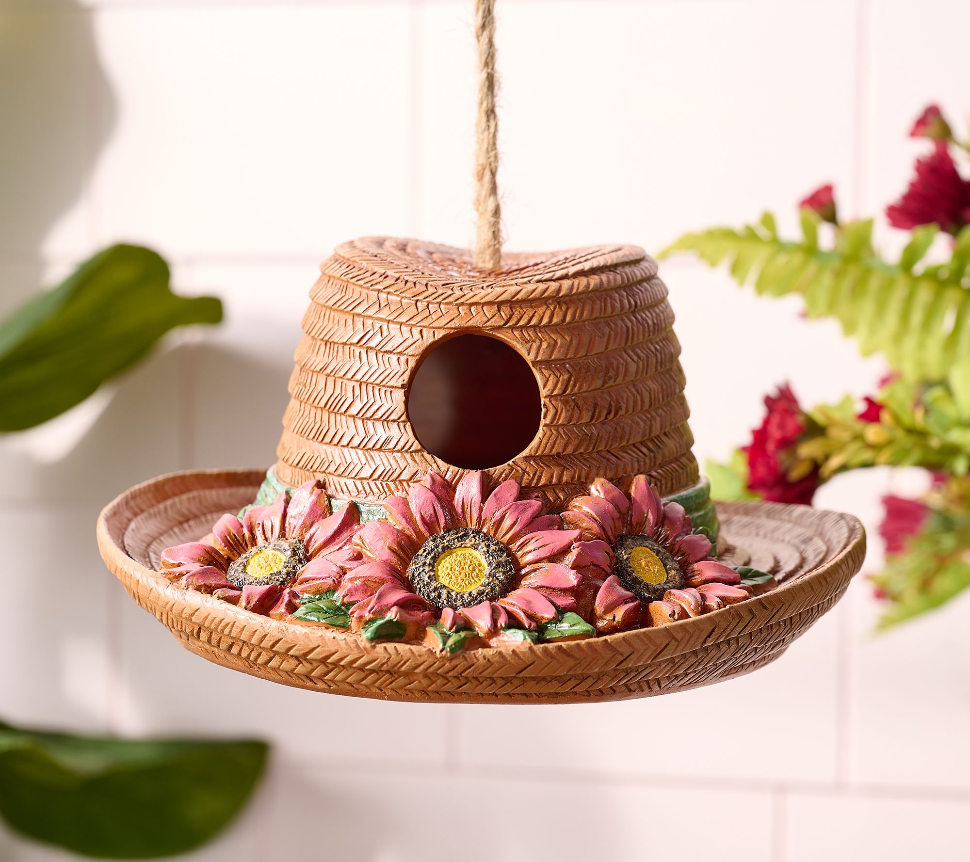 Girl Next Door By Carolyn Gracie Straw Hat w/ Flowers Bird House