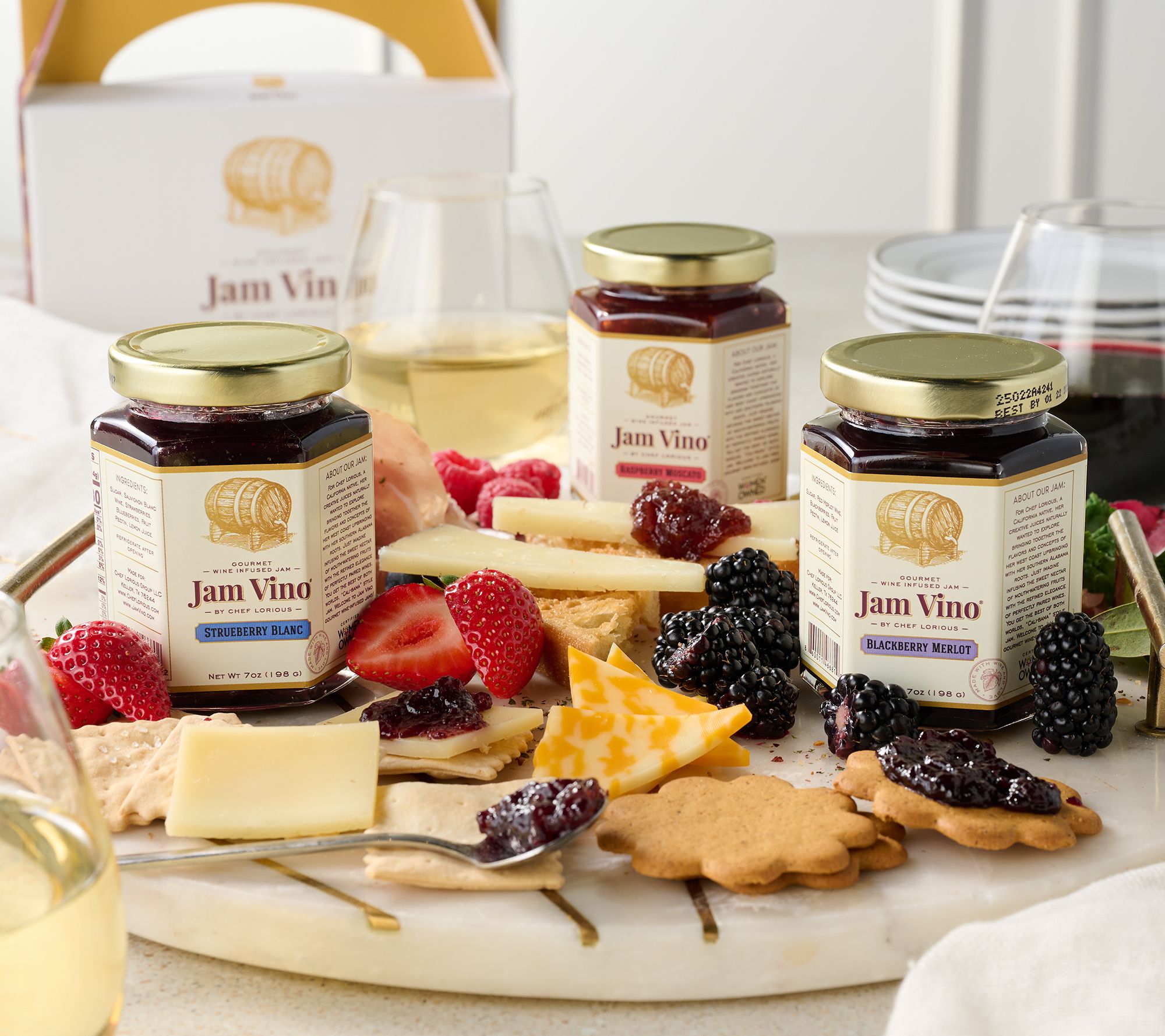Jam Vino (3) 7oz Wine Infused Jam Deluxe Gift Set 3 Signature Flv