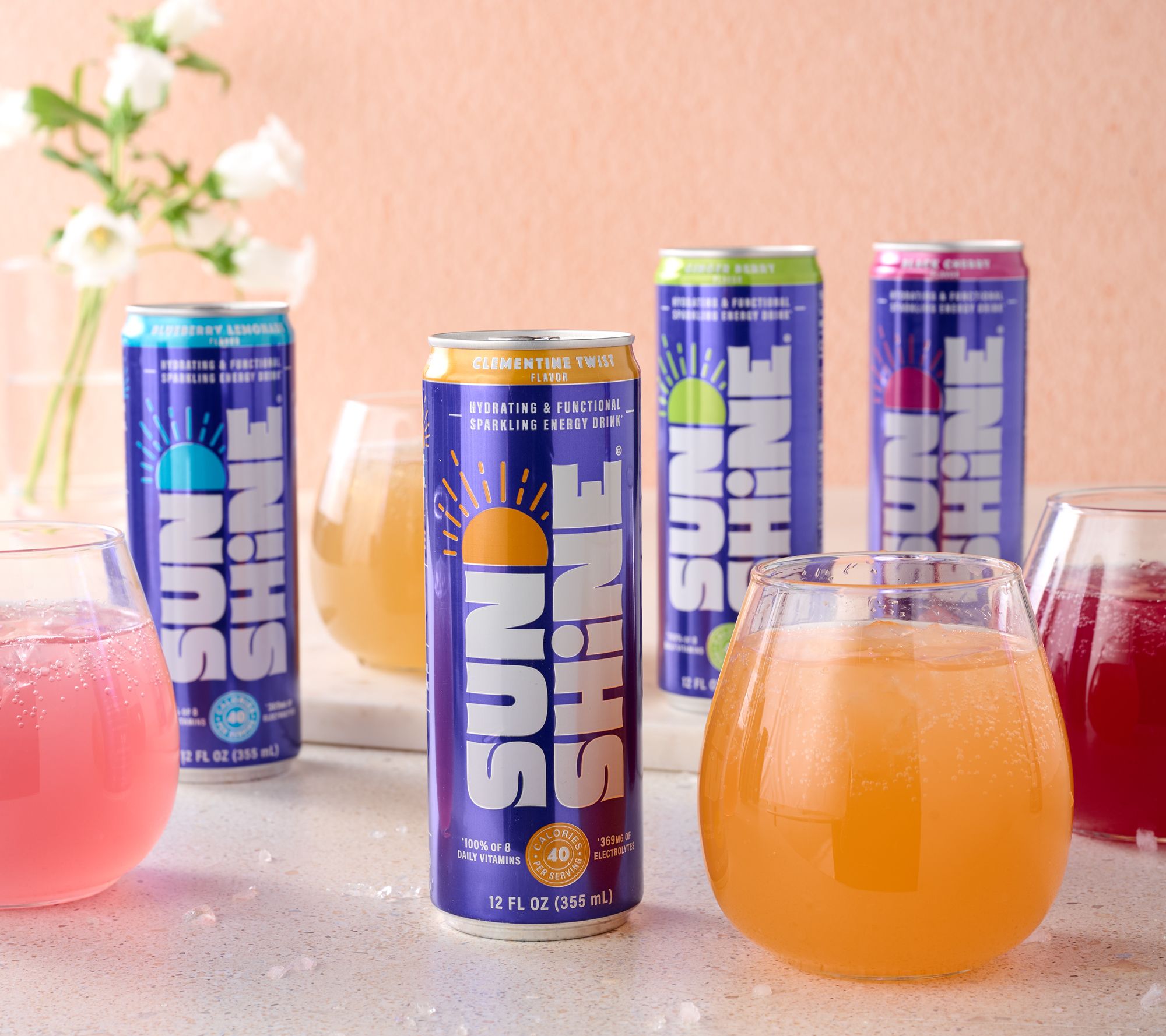 Sunshine (12) 12oz Cans Sparkling Electrolyte and Vitamin Drink