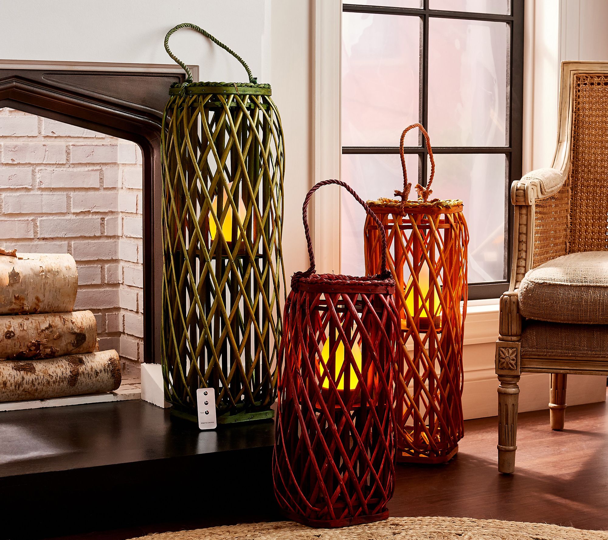 Barbara King Square Wicker Lantern with Tiki Flame