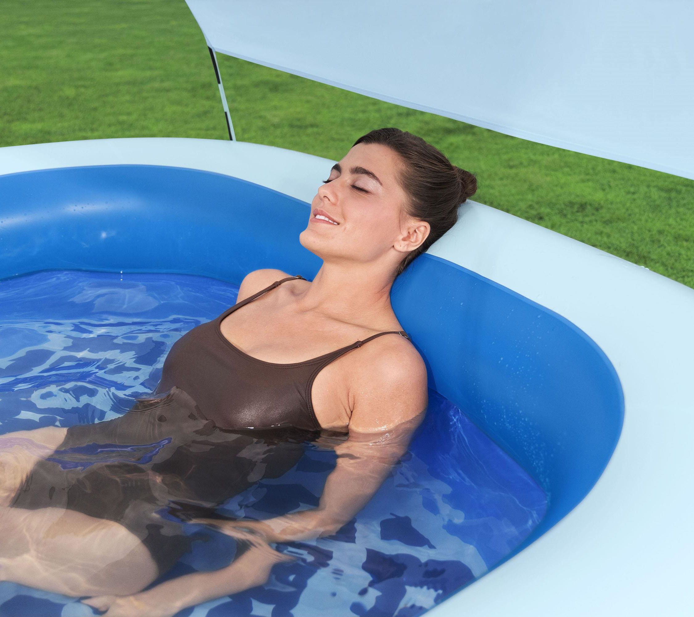H2GO! Summer Bliss Shaded Inflatable 8ft Family Pool w/ Cupholders - QVC.com