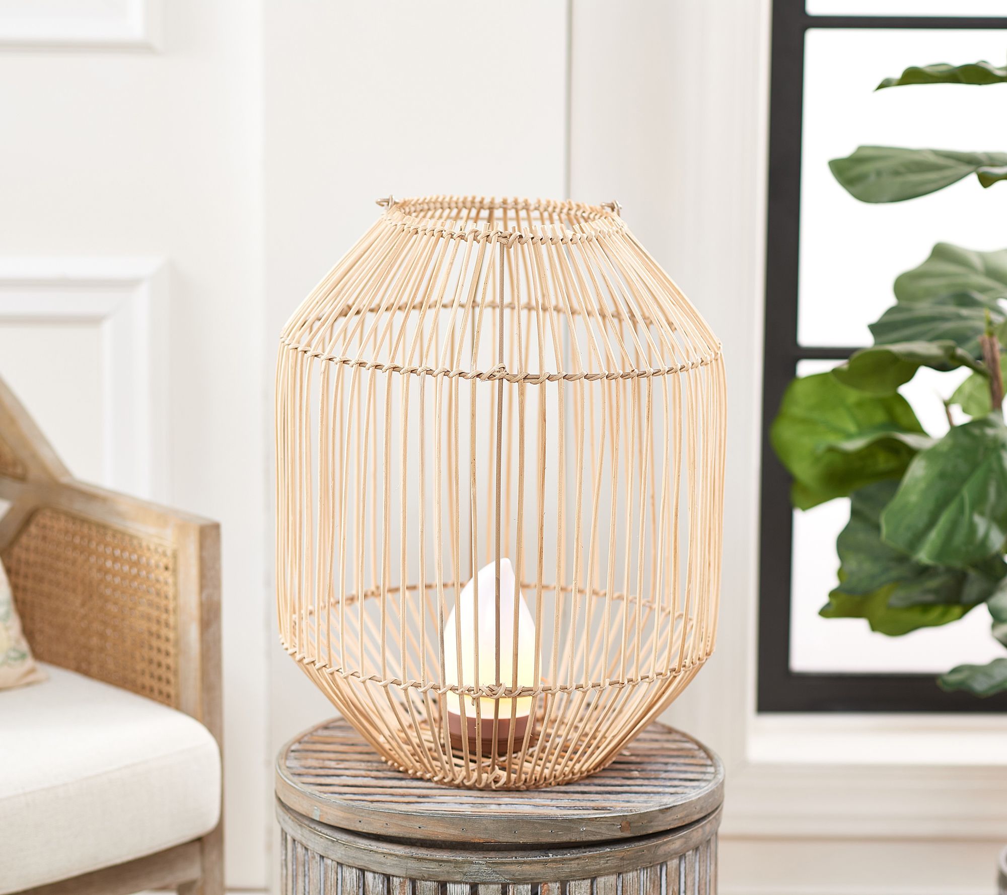 "As Is" Barbara King 18" Rattan Lantern with Tiki Flame & Remote