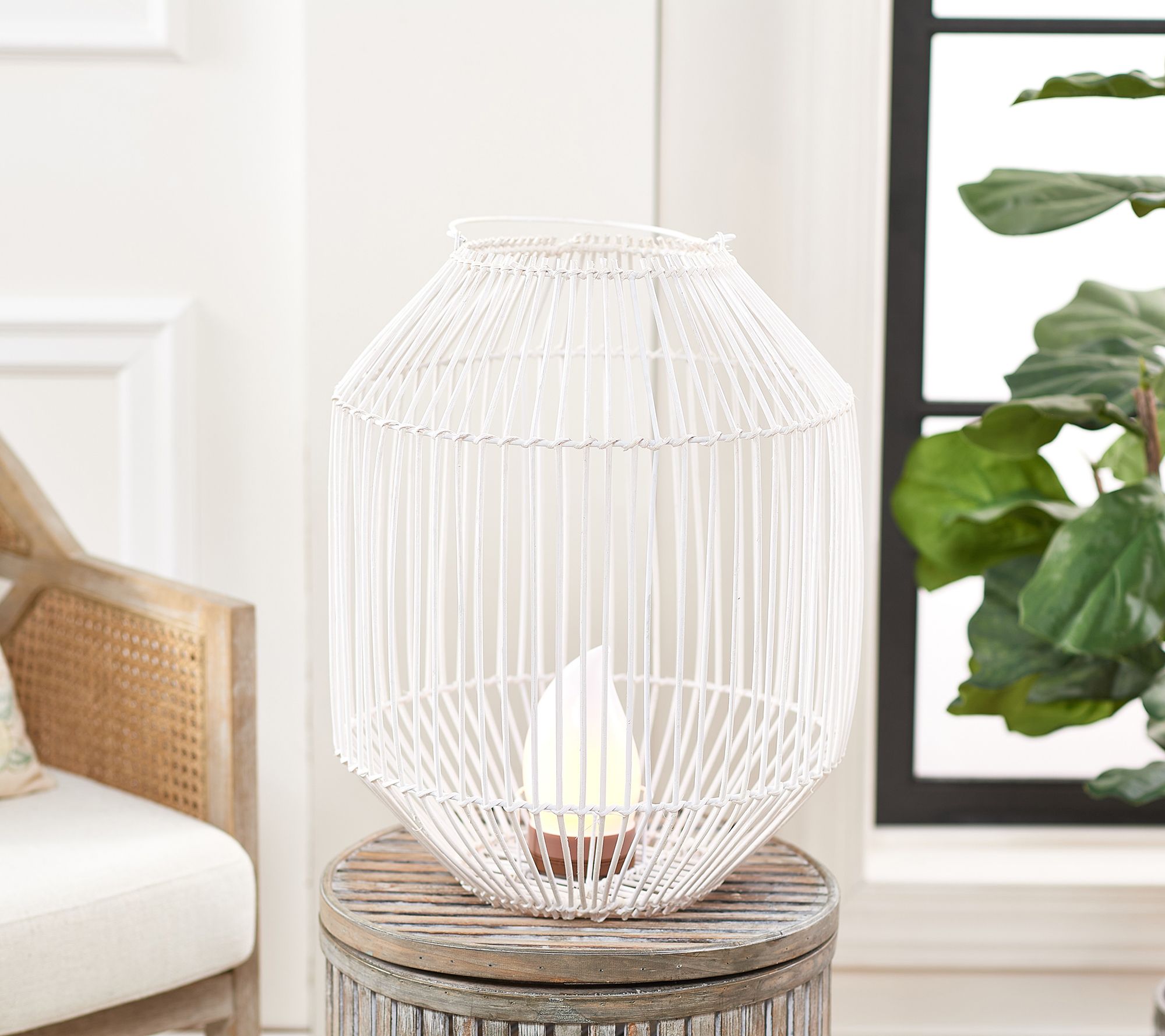 "As Is" Barbara King 18" Rattan Lantern with Tiki Flame & Remote