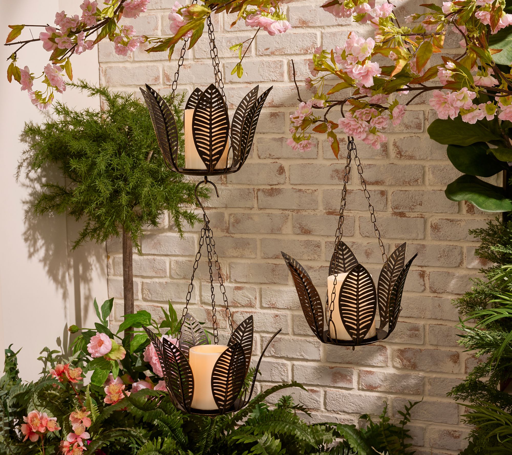 Garden Reflections Hanging Lotus Flowers with Outdoor Candles