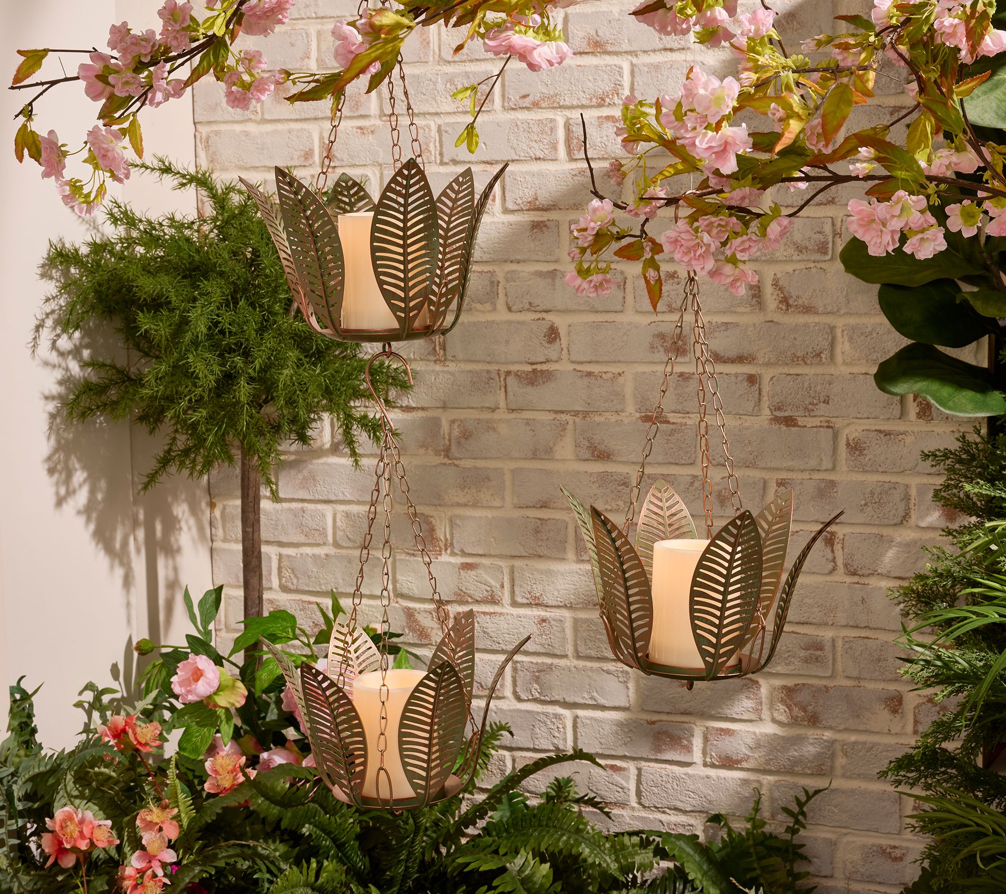 Garden Reflections Hanging Lotus Flowers with Outdoor Candles