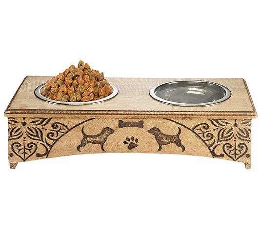 Ox Bay Pet Feeder with Engraved Dogs and Florals