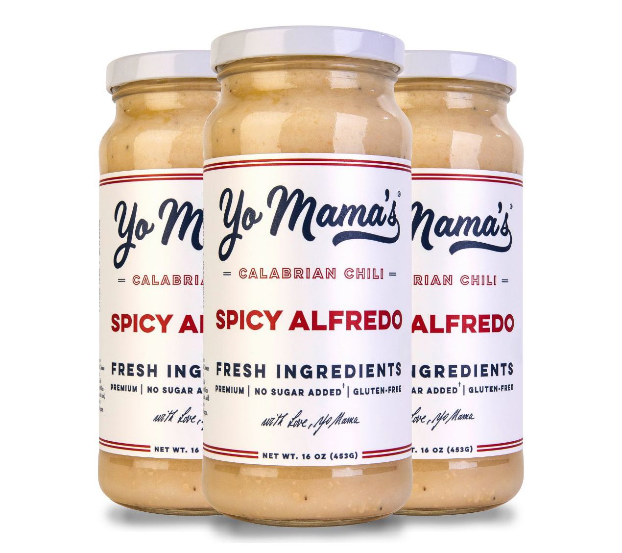 Yo Mama's Foods (3) 16oz Jars of Spicy AlfredoSauce