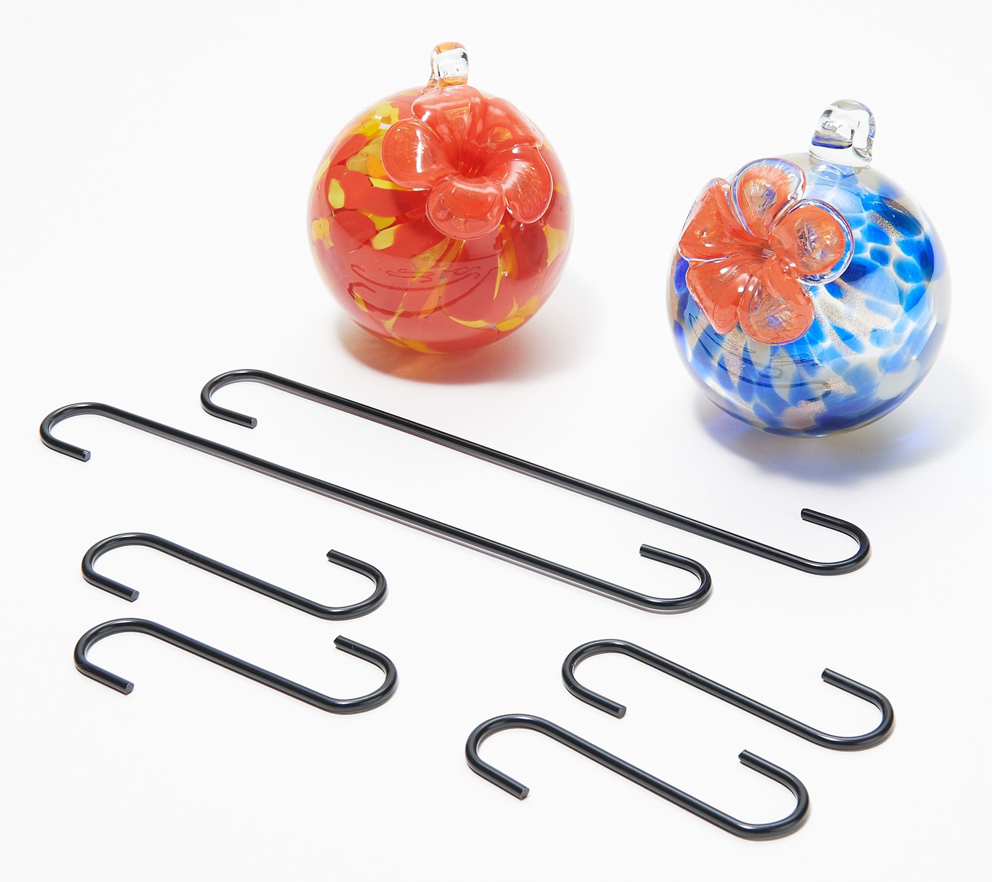 Barbara King Set of 2 Art Glass Hummingbird Feeders