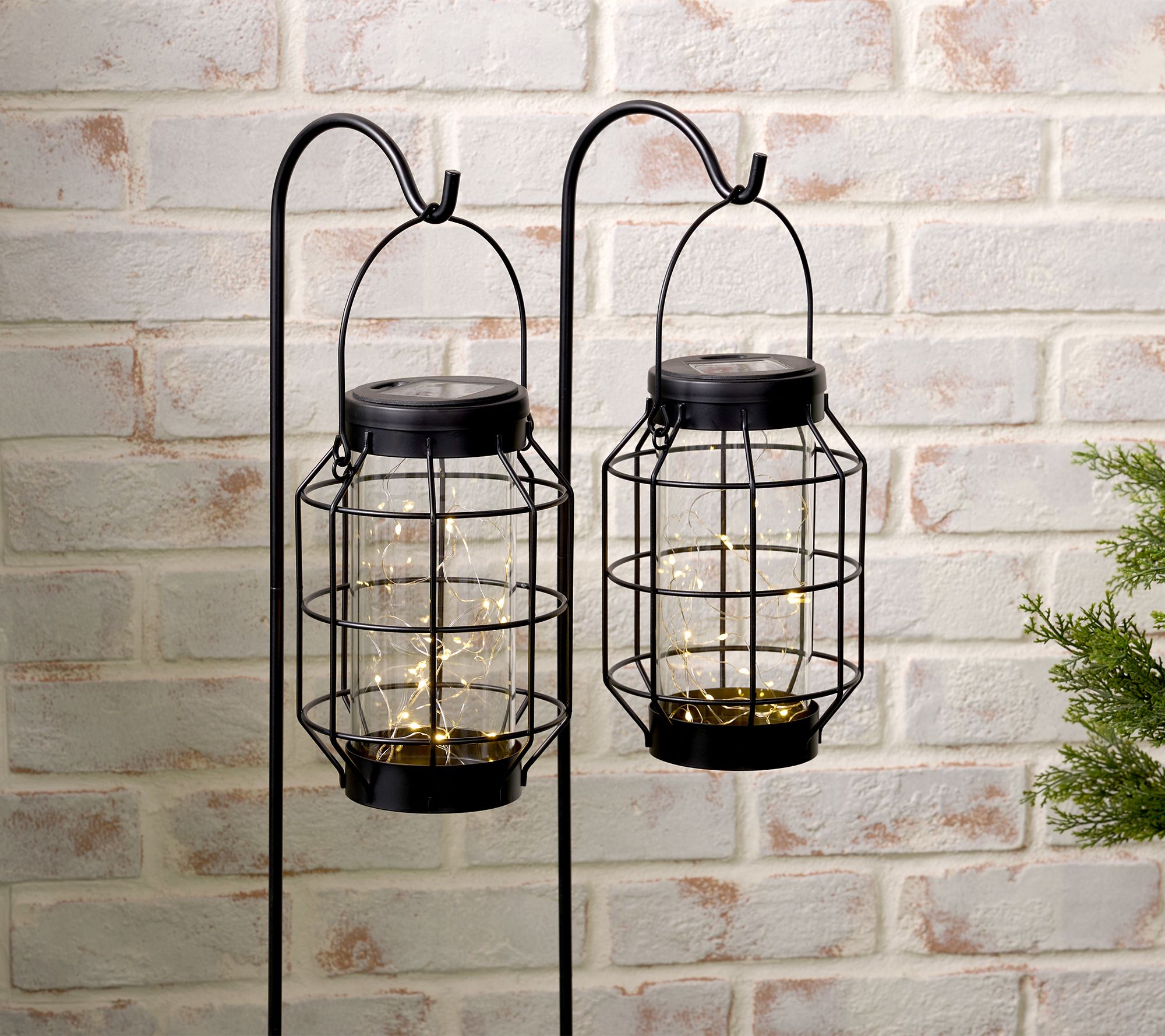 Garden Reflections S/2 Multifunctional Solar Lanterns with Hooks