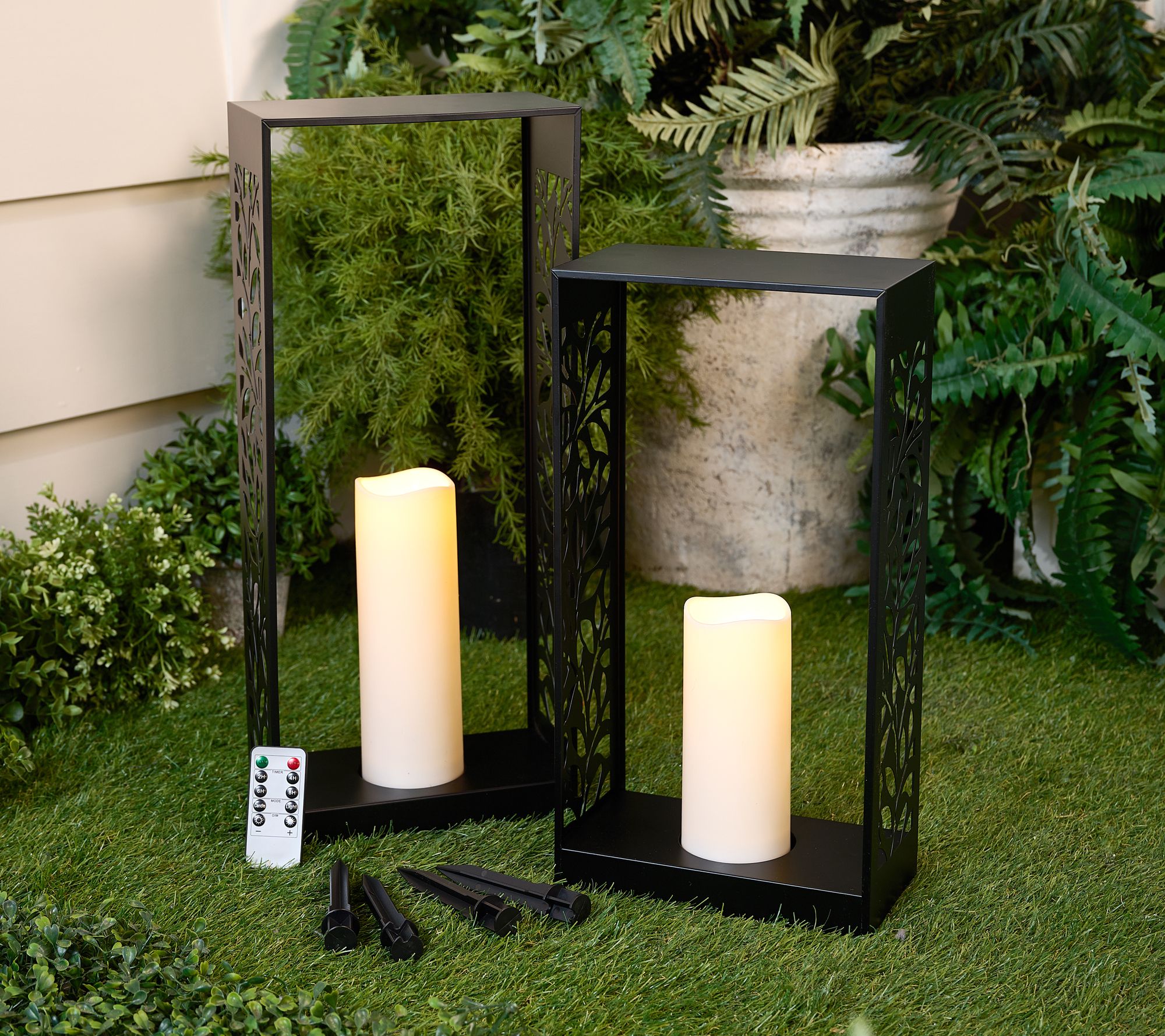 Garden Reflections Set of 2 Metal Lanterns with Candles