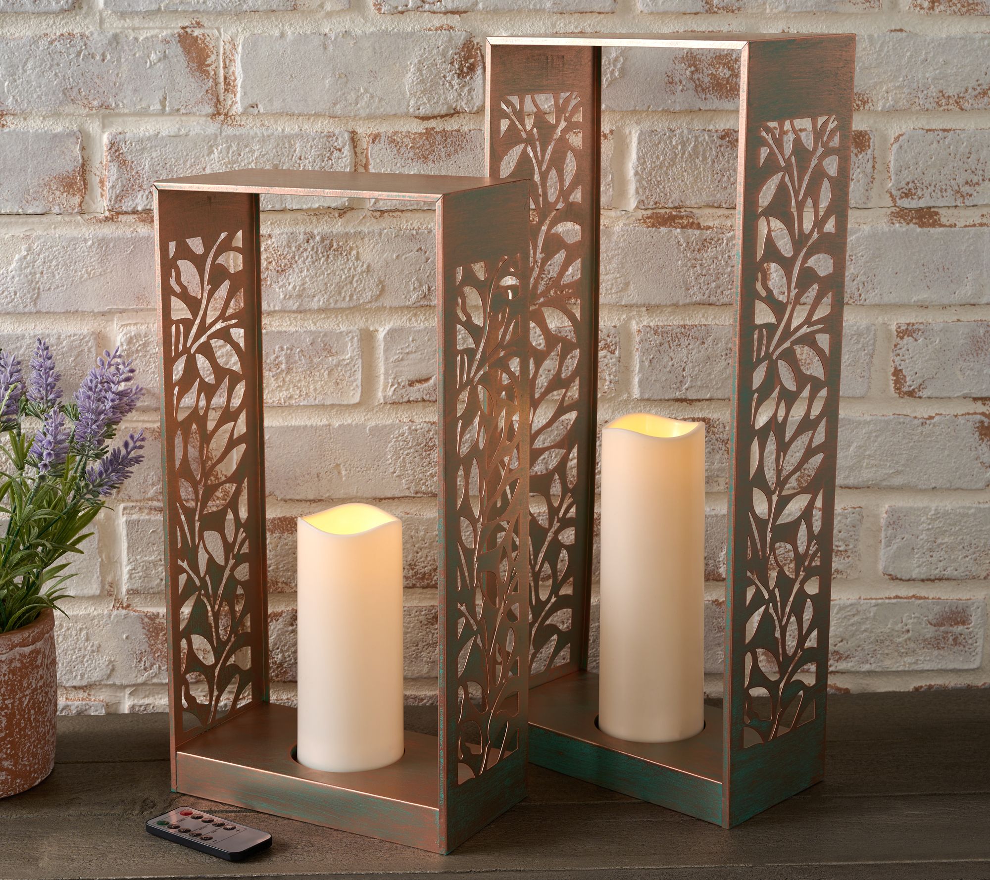 Garden Reflections Set of 2 Metal Lanterns with Candles