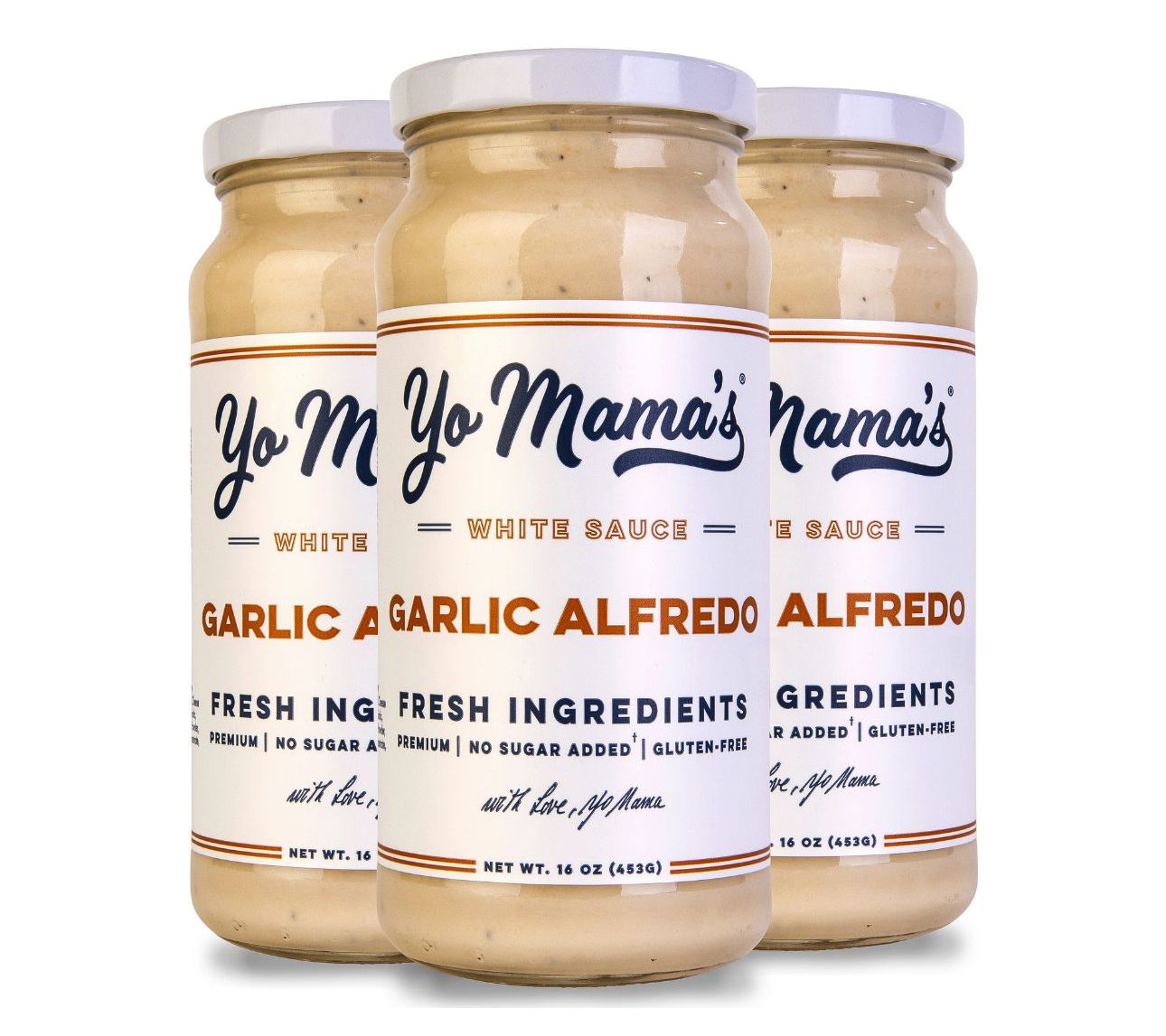 Yo Mama's Foods (3) 16oz Jars of Garlic AlfredoSauce