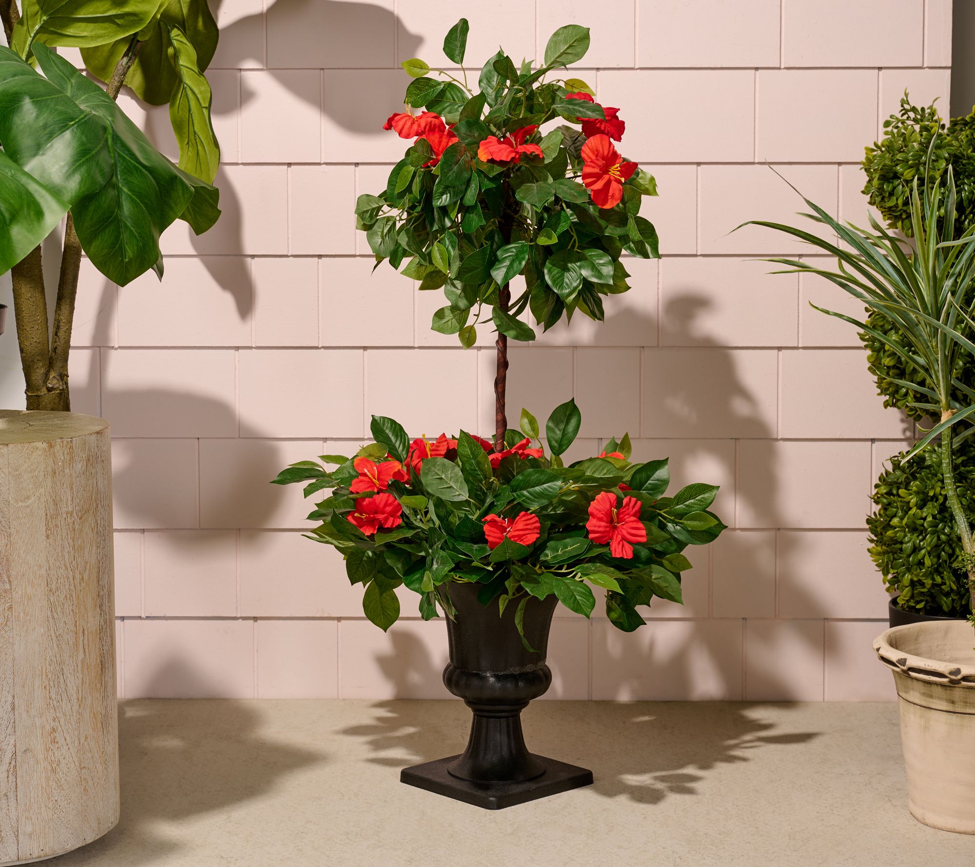 "As Is" Wicker Park 36" Tall 2-Tier Faux Hibiscus Topiary in Pot
