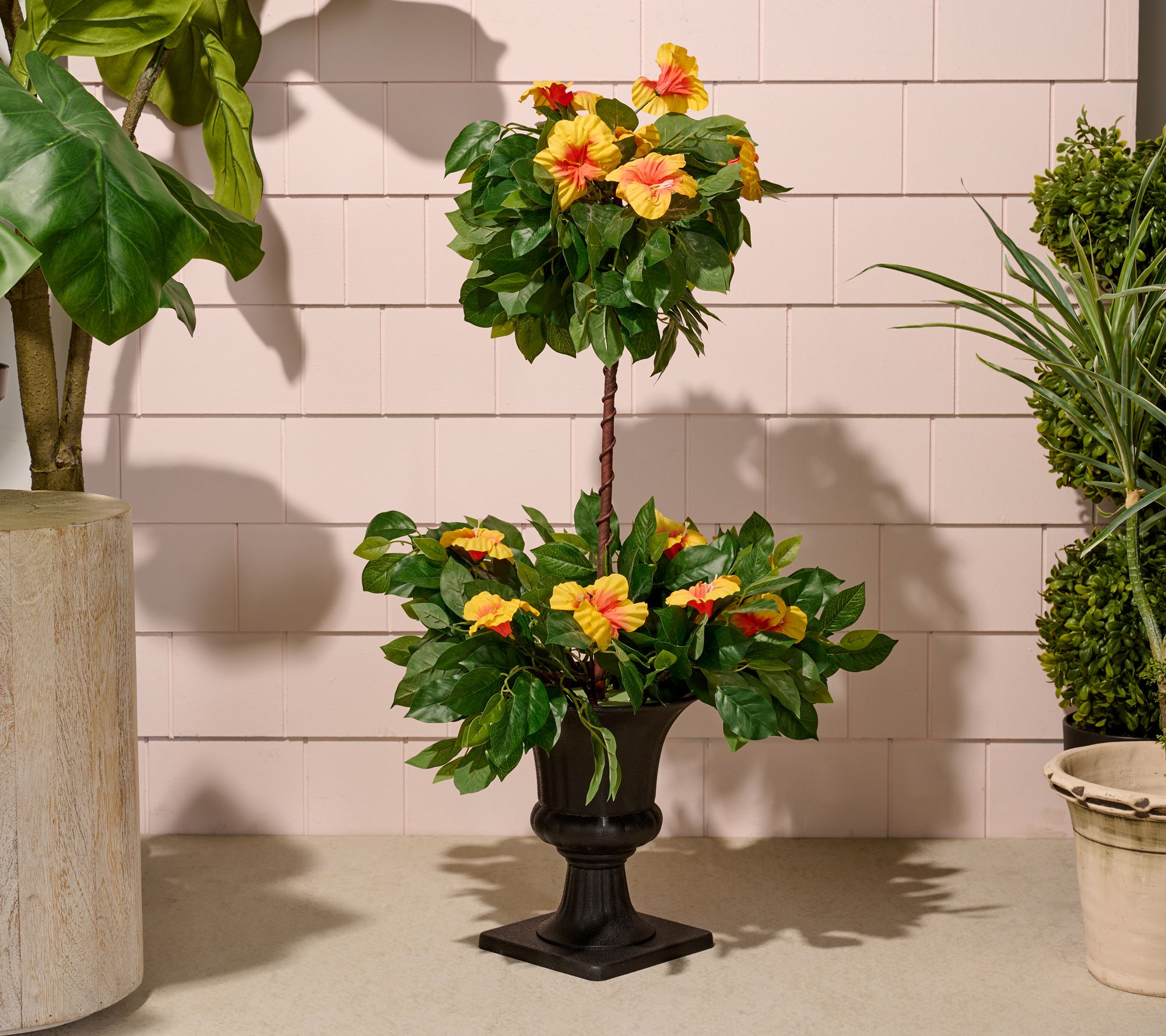 "As Is" Wicker Park 36" Tall 2-Tier Faux Hibiscus Topiary in Pot