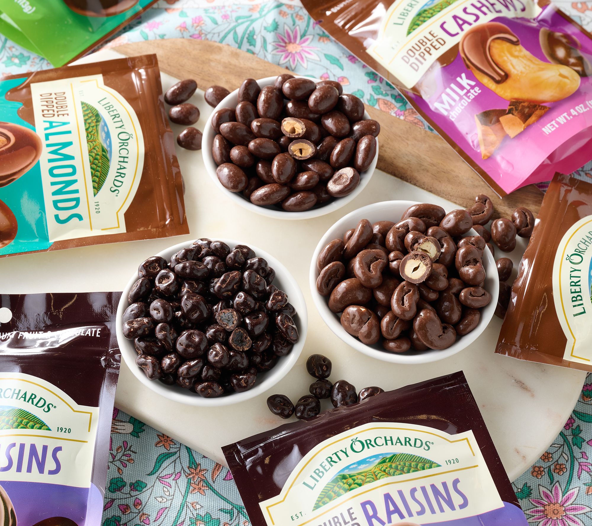 Liberty Orchard (6) 4oz Bags of Chocolate Covered Nuts or Raisins