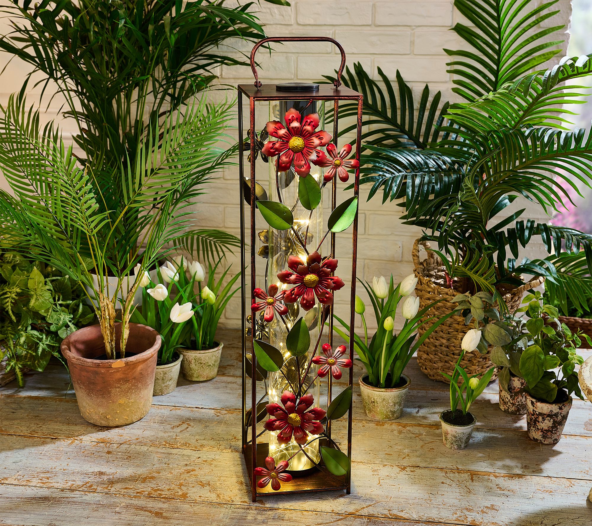 Garden Reflections 30" Illuminated Metal Floral Lantern