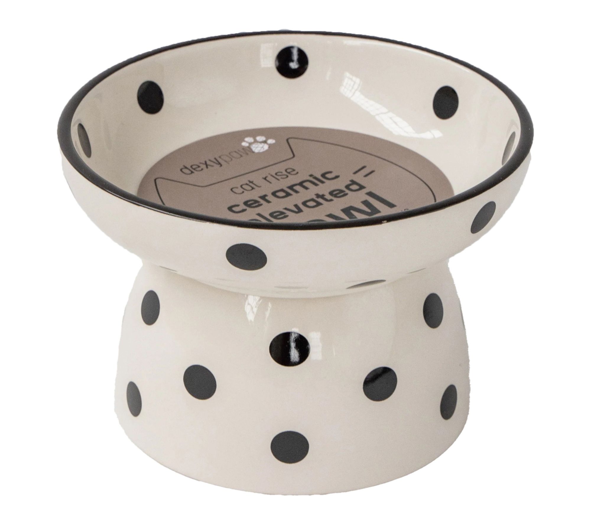 Dexypaws Elevated 8.7oz Black Polka Dot Ceramic  Cat Bowl