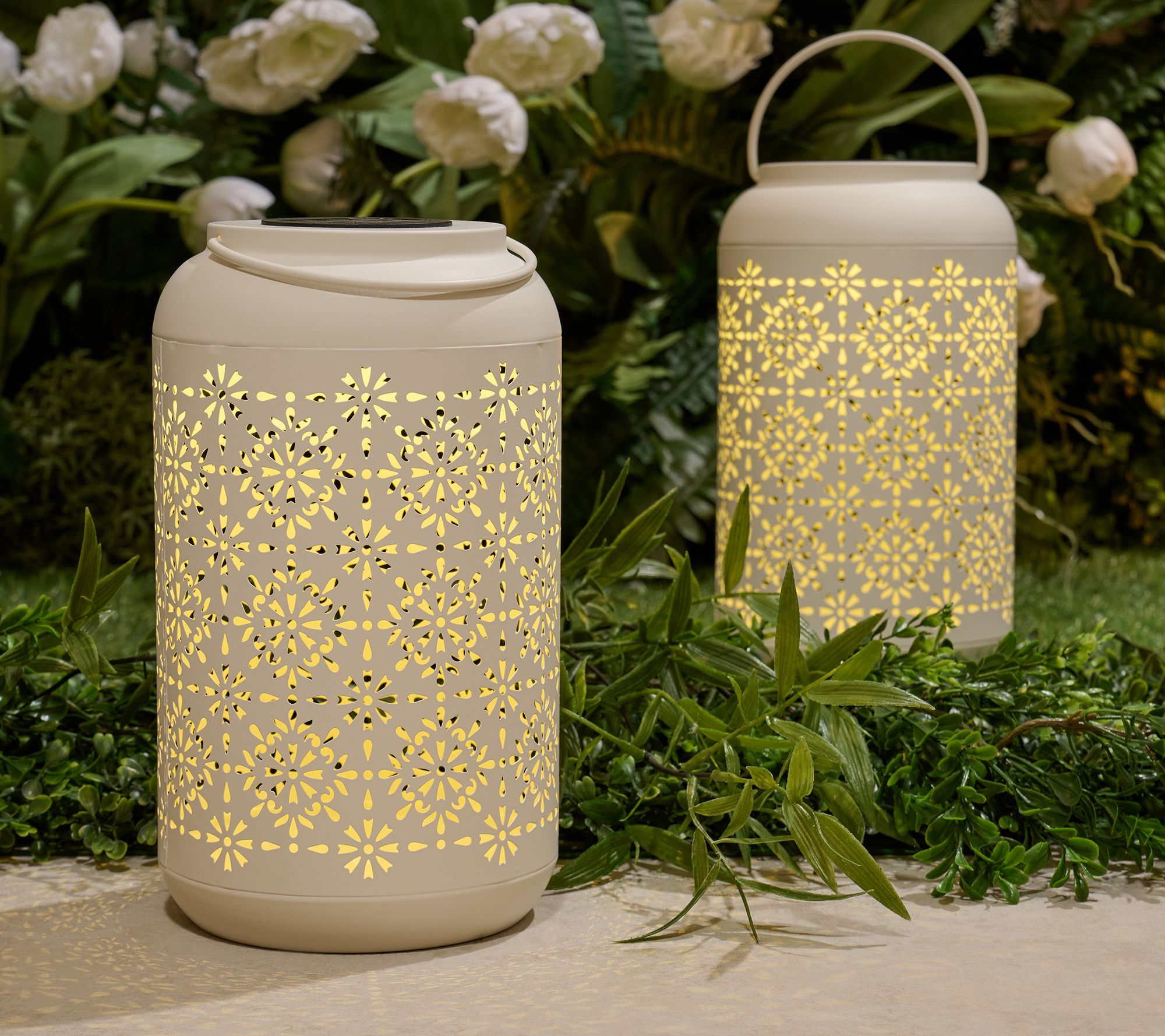 Garden Reflections Set of 2 Solar Illuminated Metal Lanterns