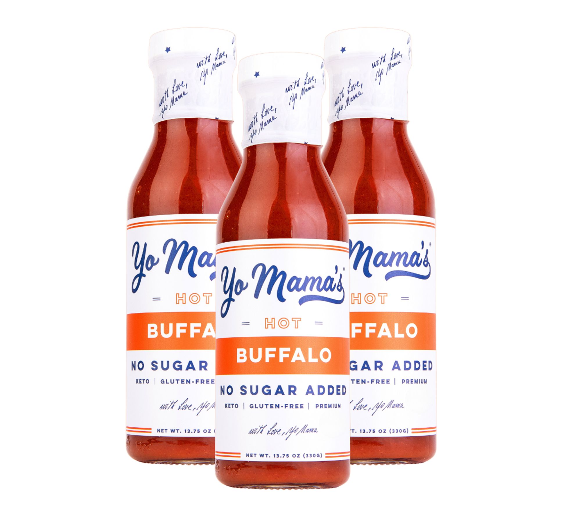 Yo Mama's (3) 13.75oz Bottles of Hot Buffalo Sauce