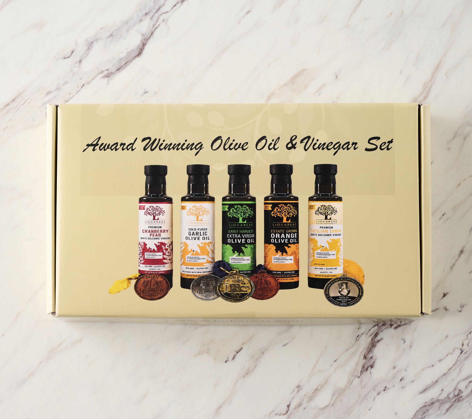 Liokareas 5-Btl Gift Set Cold Fused Olive Oils & Vinegars - QVC.com