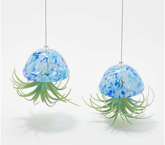 Ultimate Innovations Set of 2 Glass Jellyfish w/ Faux Plants