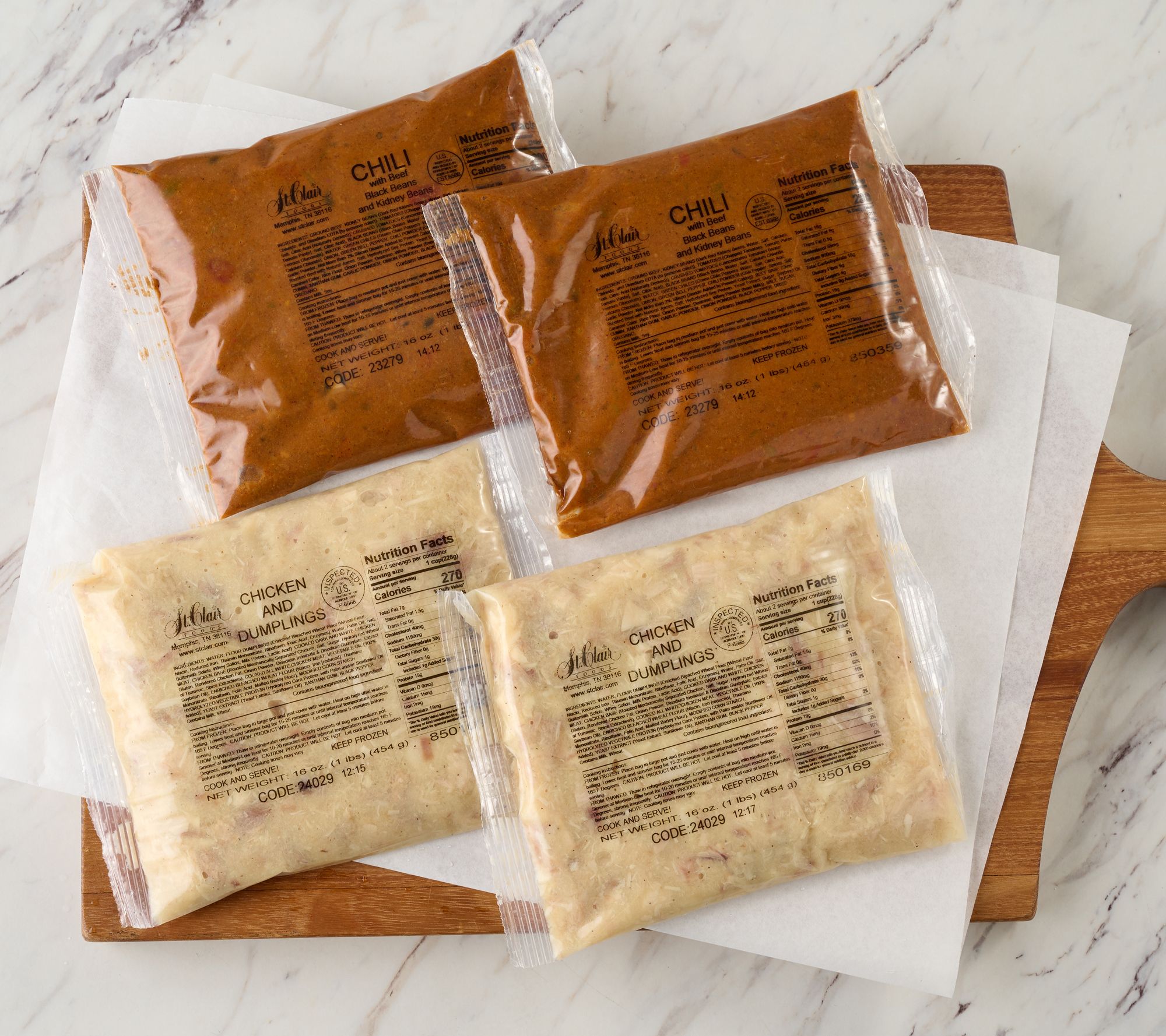 St. Clair 2lb Beef Chili & 2lb Chicken and Dumplings