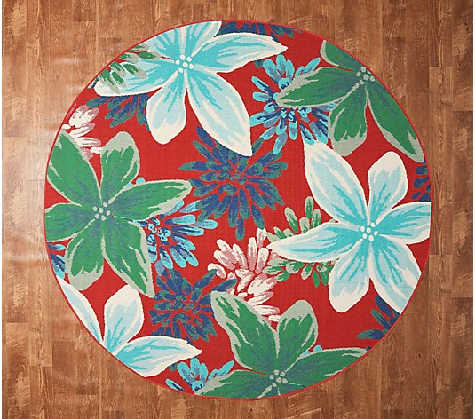 Tommy Bahama 94" Round Whimsical Floral Indoor/ Outdoor Rug