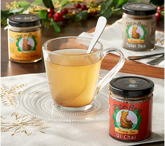 SH 11/30 Zen Bear (3) 8-oz Jars Assorted Honey Tea in Gift Box