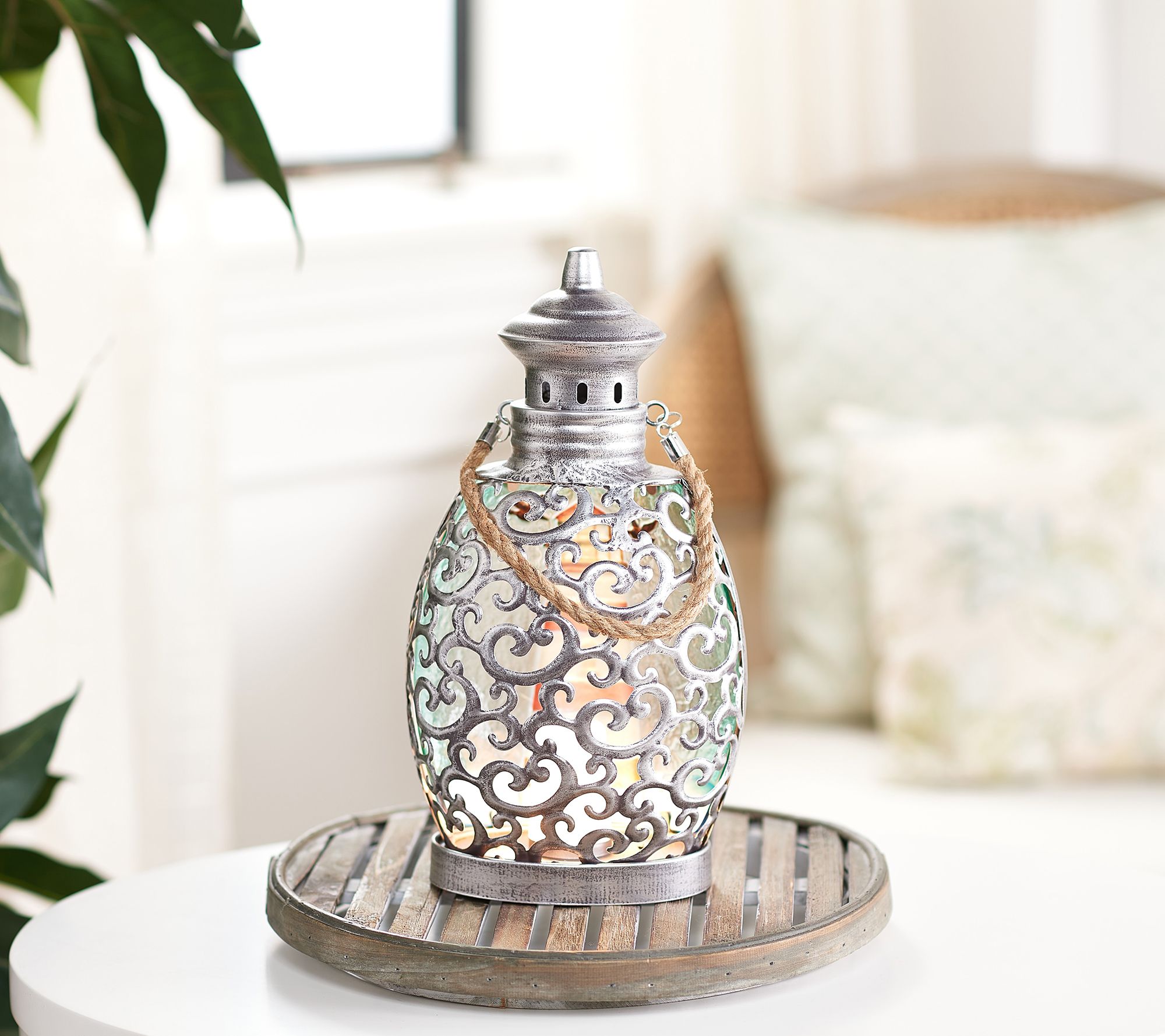 "As Is" Barbara King 12" Coastal Pressed Glass Lantern