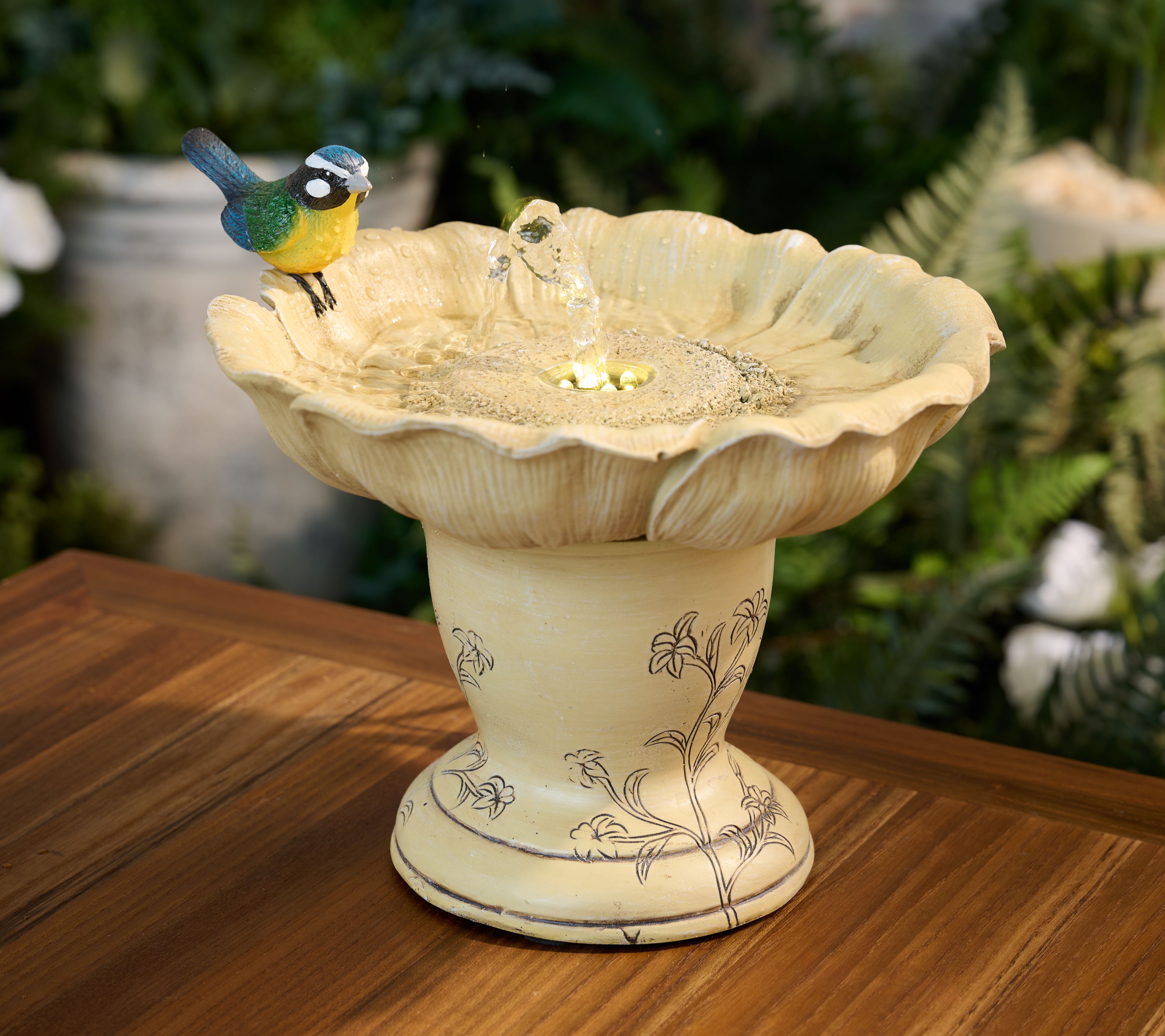 "As Is" Barbara King Illuminated Flower Shaped Low Birdbath