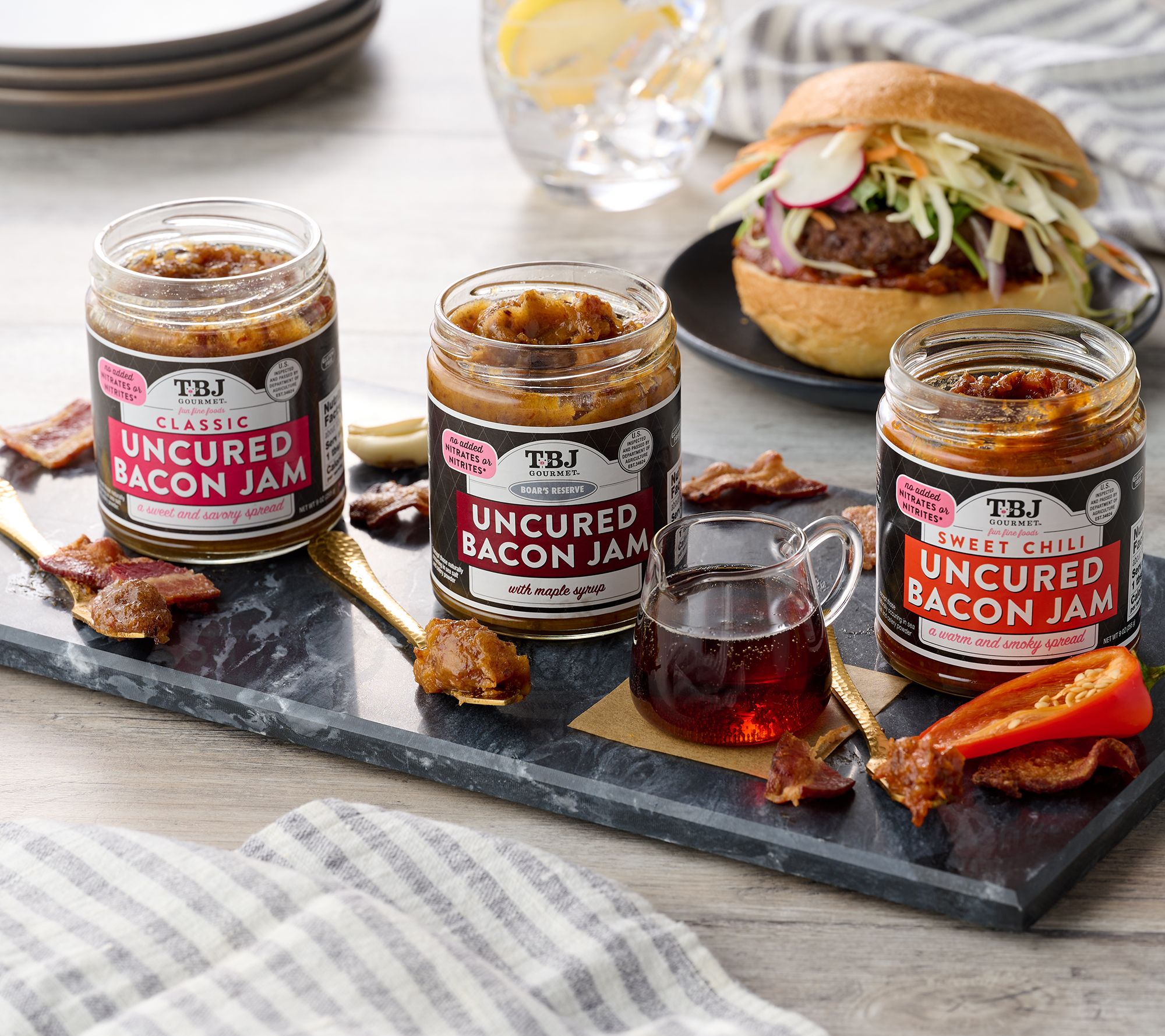 The Bacon Jams Set of (3) 9 oz Jars of Bacon Jam Assortment