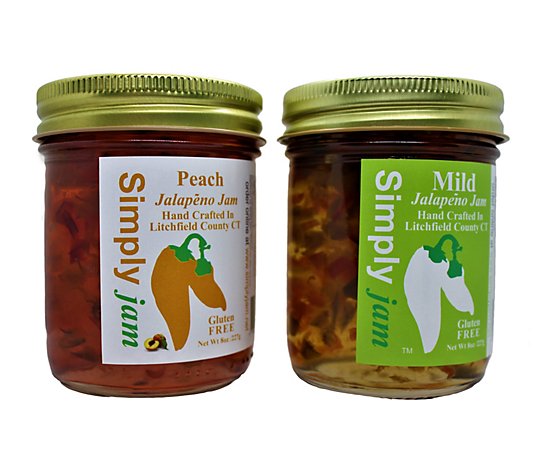 Simply Jam (2) 8 oz Pack of Peach and Mild HotPepper Jam