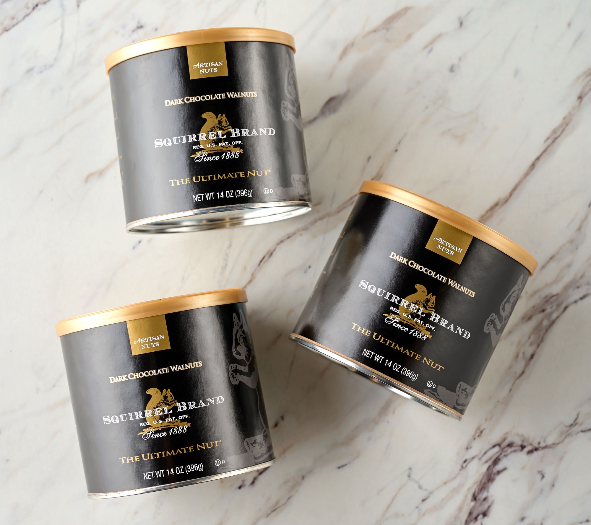 Squirrel Brand (3) 14 oz. Cans Dark Chocolate Brownie Walnuts